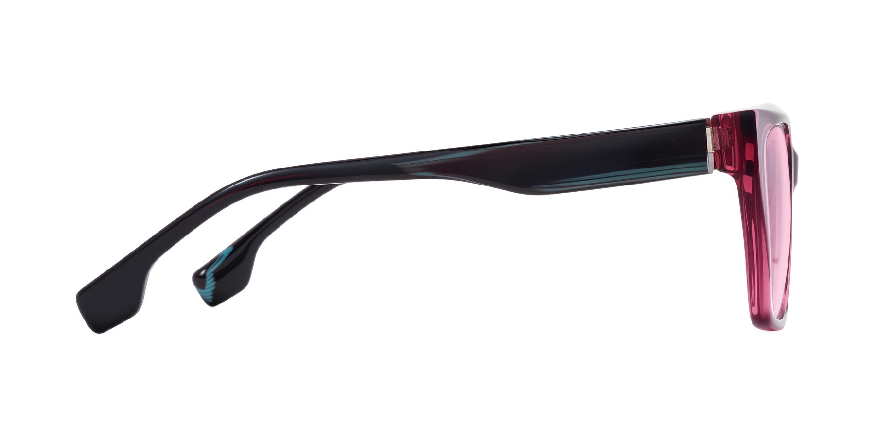 Side of Gwee in Amethyst /Light Blue Striped with Light Pink Tinted Lenses