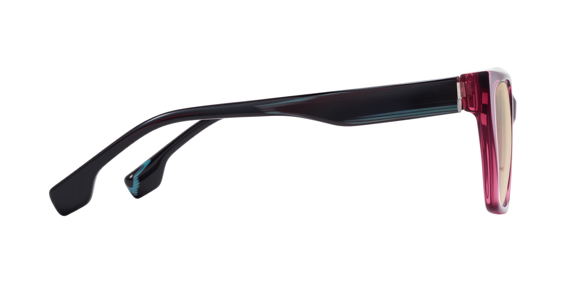 Side of Gwee in Amethyst /Light Blue Striped with Light Brown Tinted Lenses