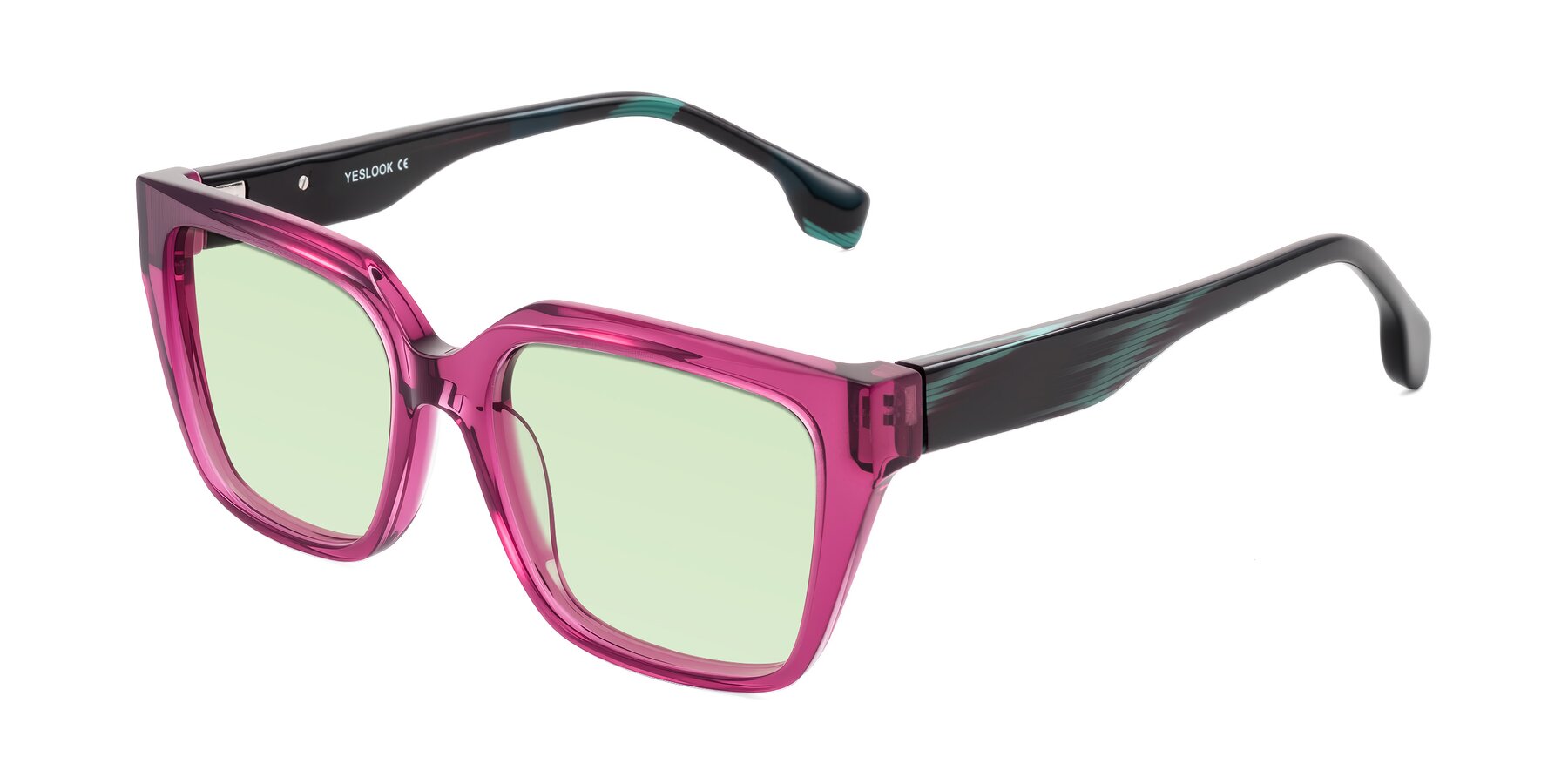 Angle of Gwee in Amethyst /Light Blue Striped with Light Green Tinted Lenses