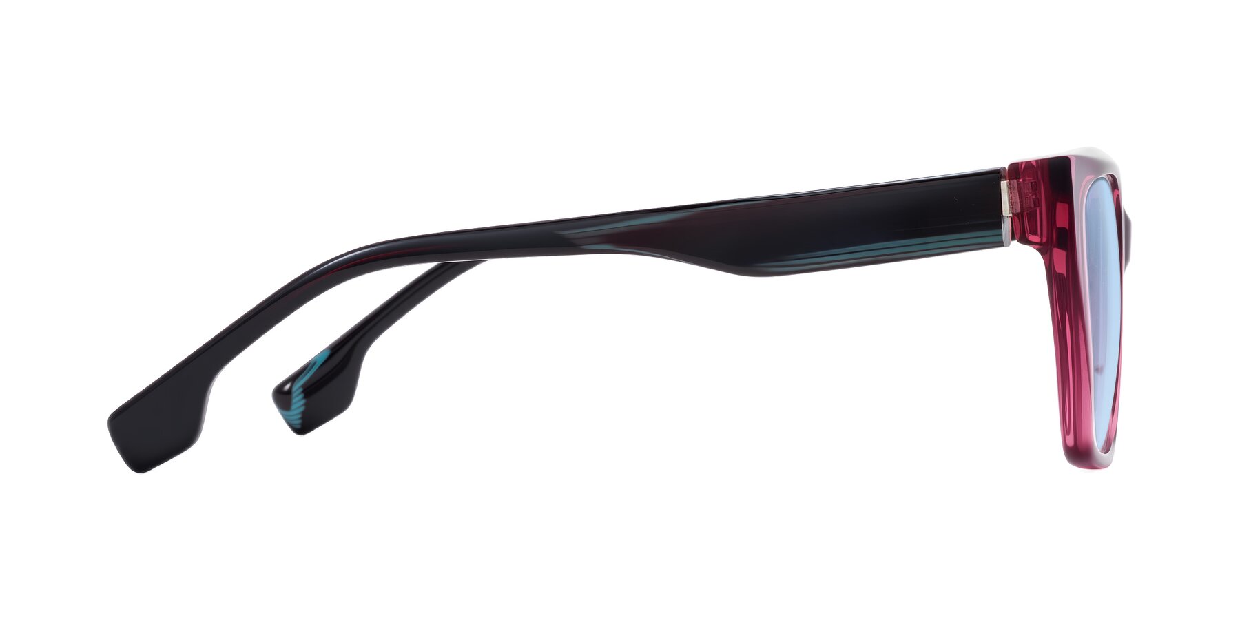 Side of Gwee in Amethyst /Light Blue Striped with Light Blue Tinted Lenses