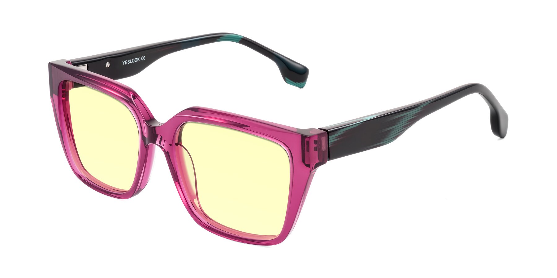 Angle of Gwee in Amethyst /Light Blue Striped with Light Yellow Tinted Lenses