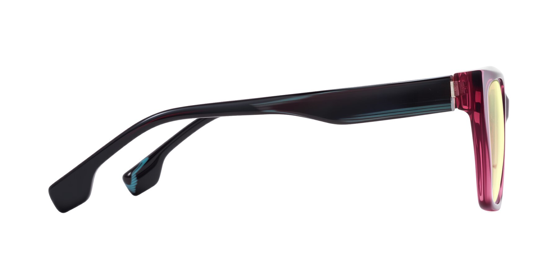 Side of Gwee in Amethyst /Light Blue Striped with Light Yellow Tinted Lenses