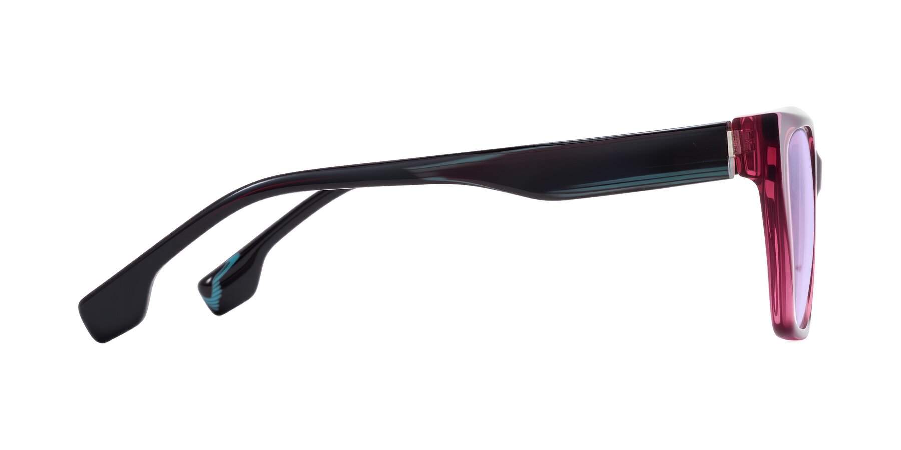 Side of Gwee in Amethyst /Light Blue Striped with Light Purple Tinted Lenses