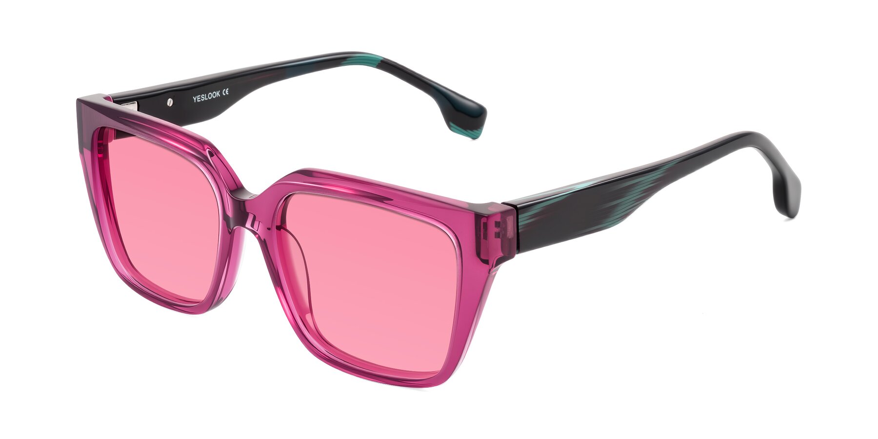 Angle of Gwee in Amethyst /Light Blue Striped with Pink Tinted Lenses