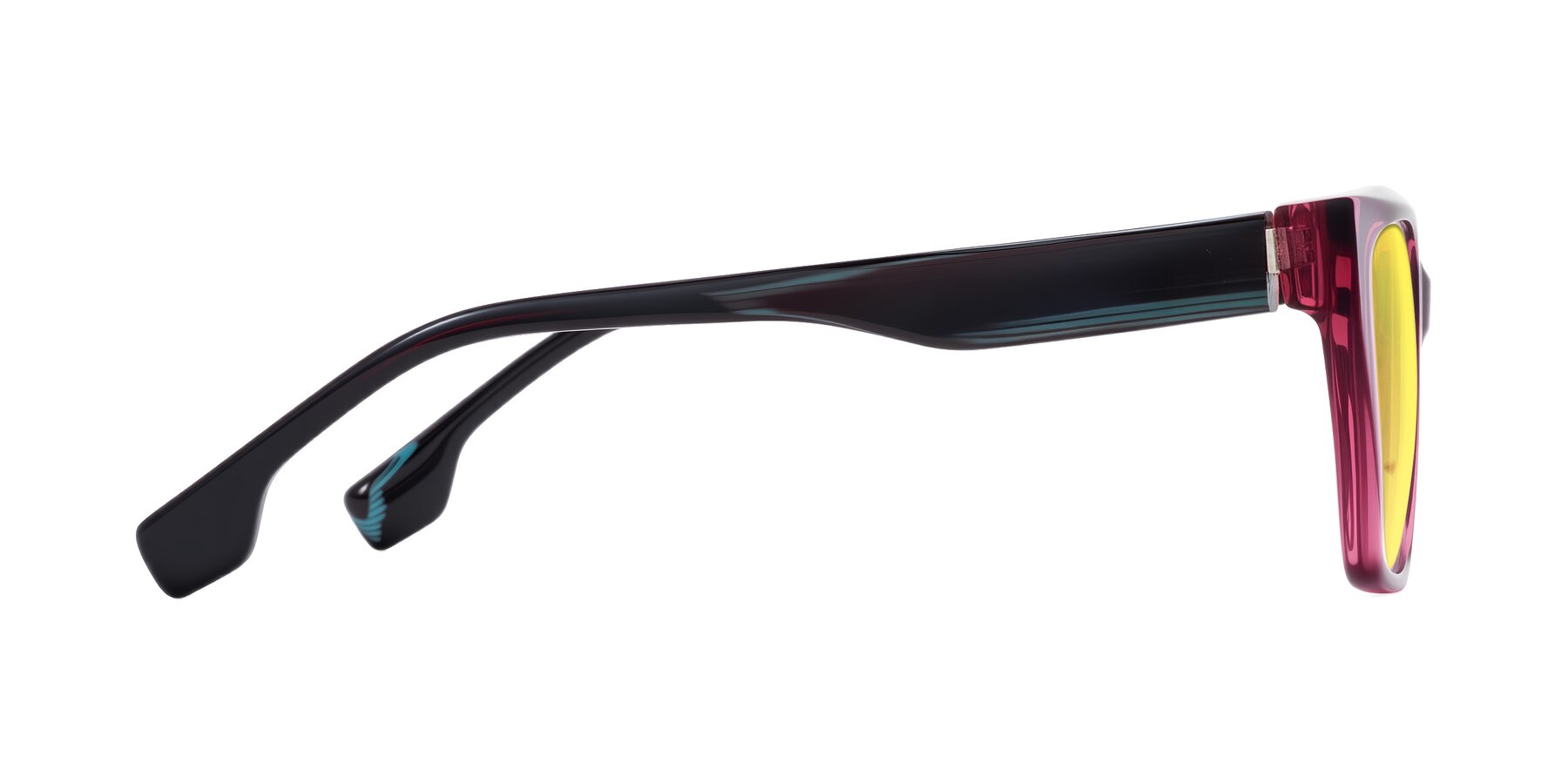 Side of Gwee in Amethyst /Light Blue Striped with Medium Yellow Tinted Lenses