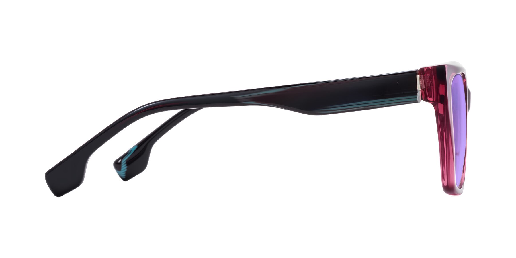 Side of Gwee in Amethyst /Light Blue Striped with Medium Purple Tinted Lenses
