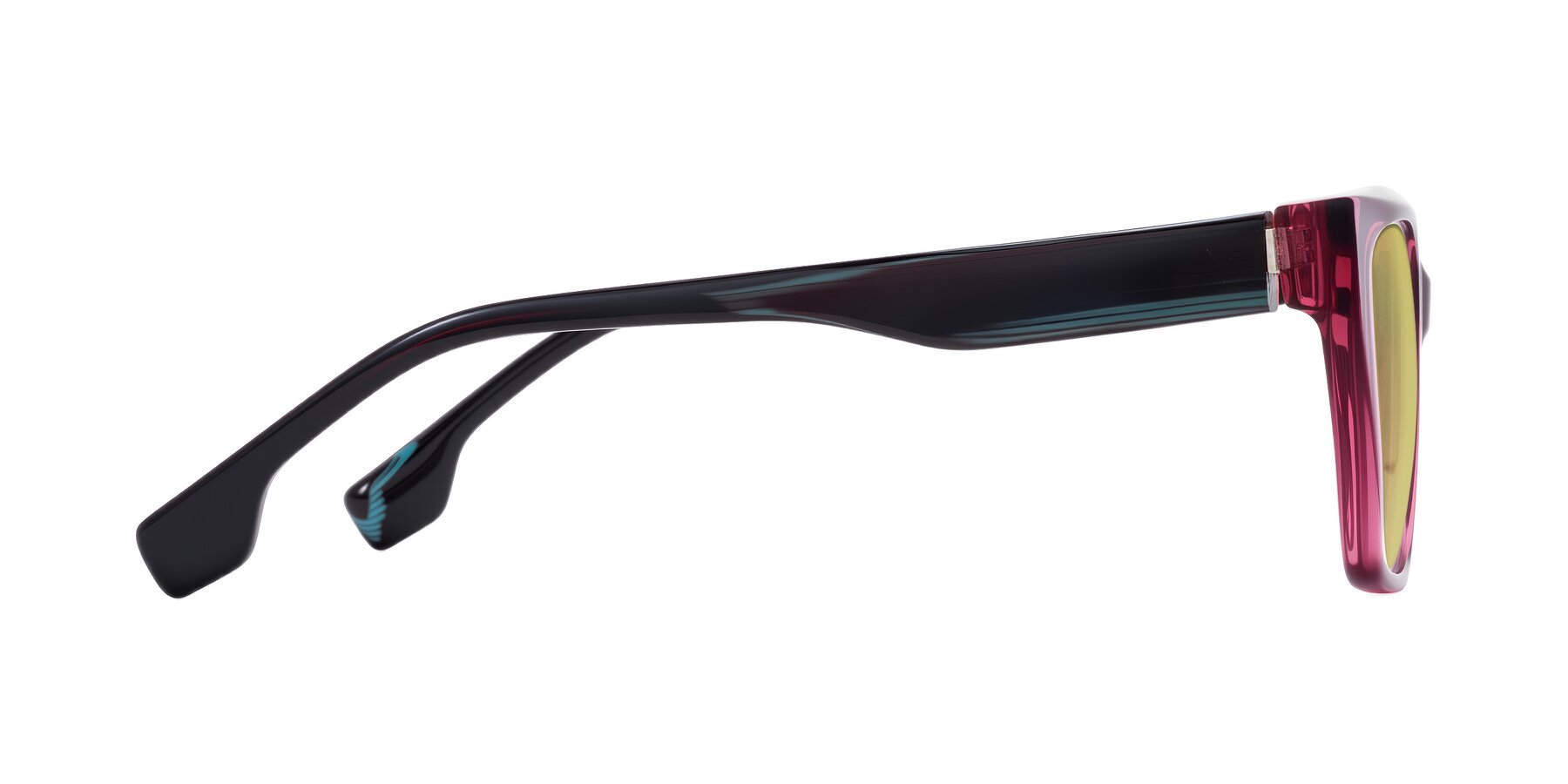 Side of Gwee in Amethyst /Light Blue Striped with Medium Champagne Tinted Lenses