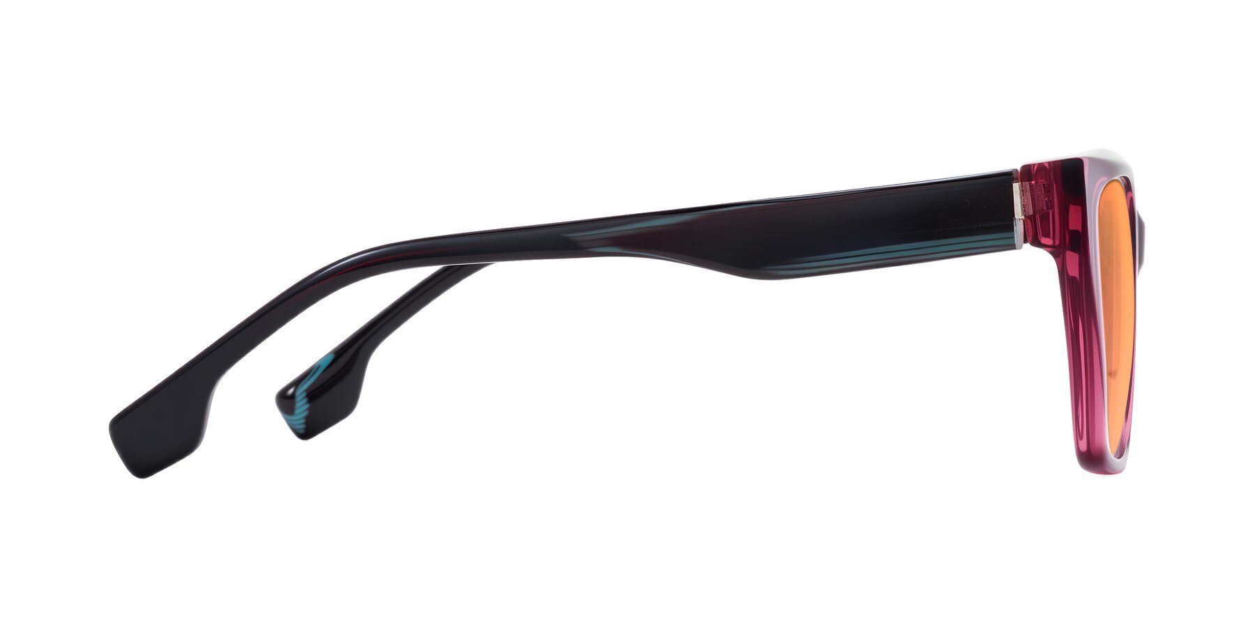 Side of Gwee in Amethyst /Light Blue Striped with Medium Orange Tinted Lenses