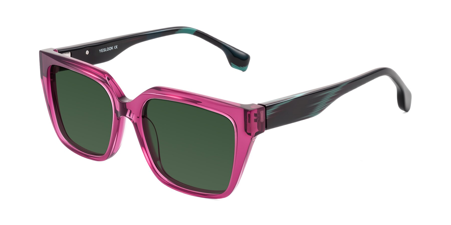 Angle of Gwee in Amethyst /Light Blue Striped with Green Tinted Lenses