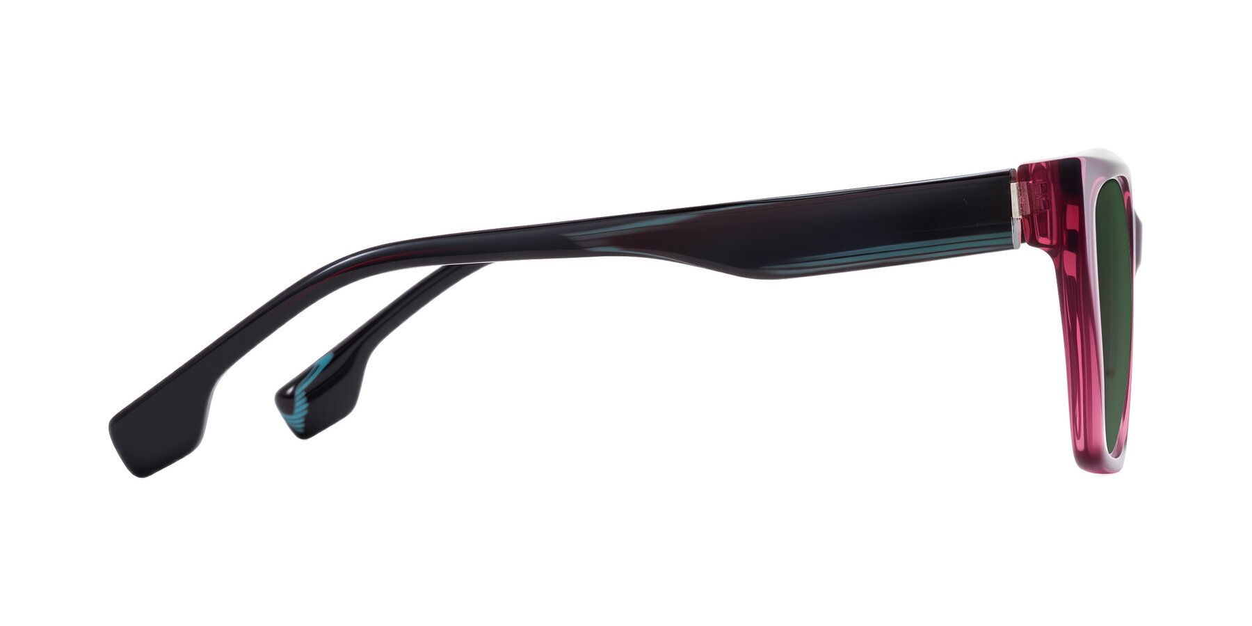 Side of Gwee in Amethyst /Light Blue Striped with Green Tinted Lenses