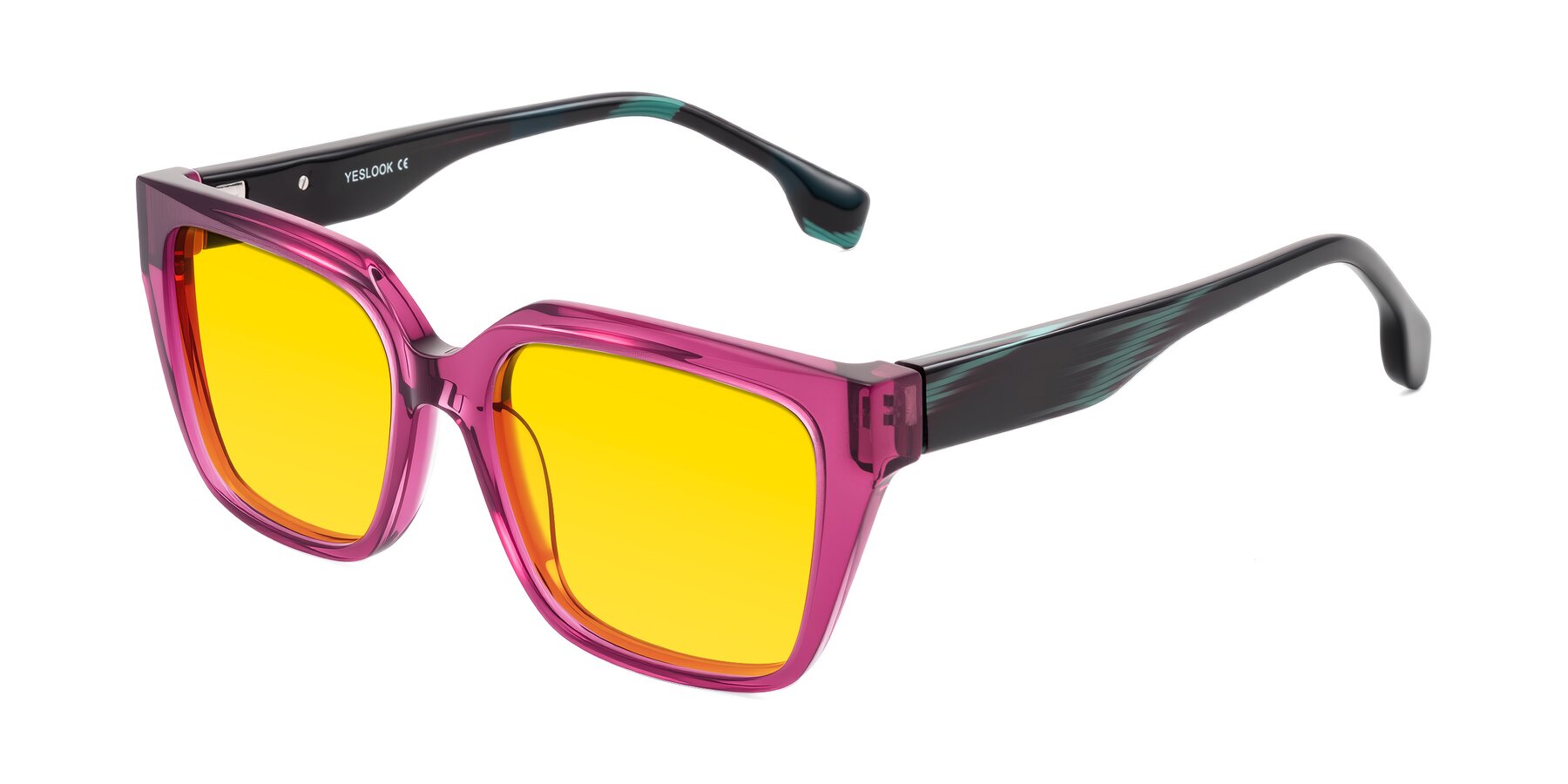 Angle of Gwee in Amethyst /Light Blue Striped with Yellow Tinted Lenses