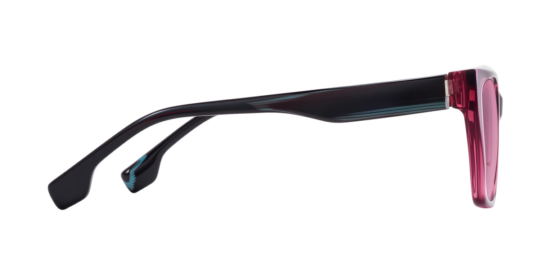 Side of Gwee in Amethyst /Light Blue Striped with Medium Wine Tinted Lenses