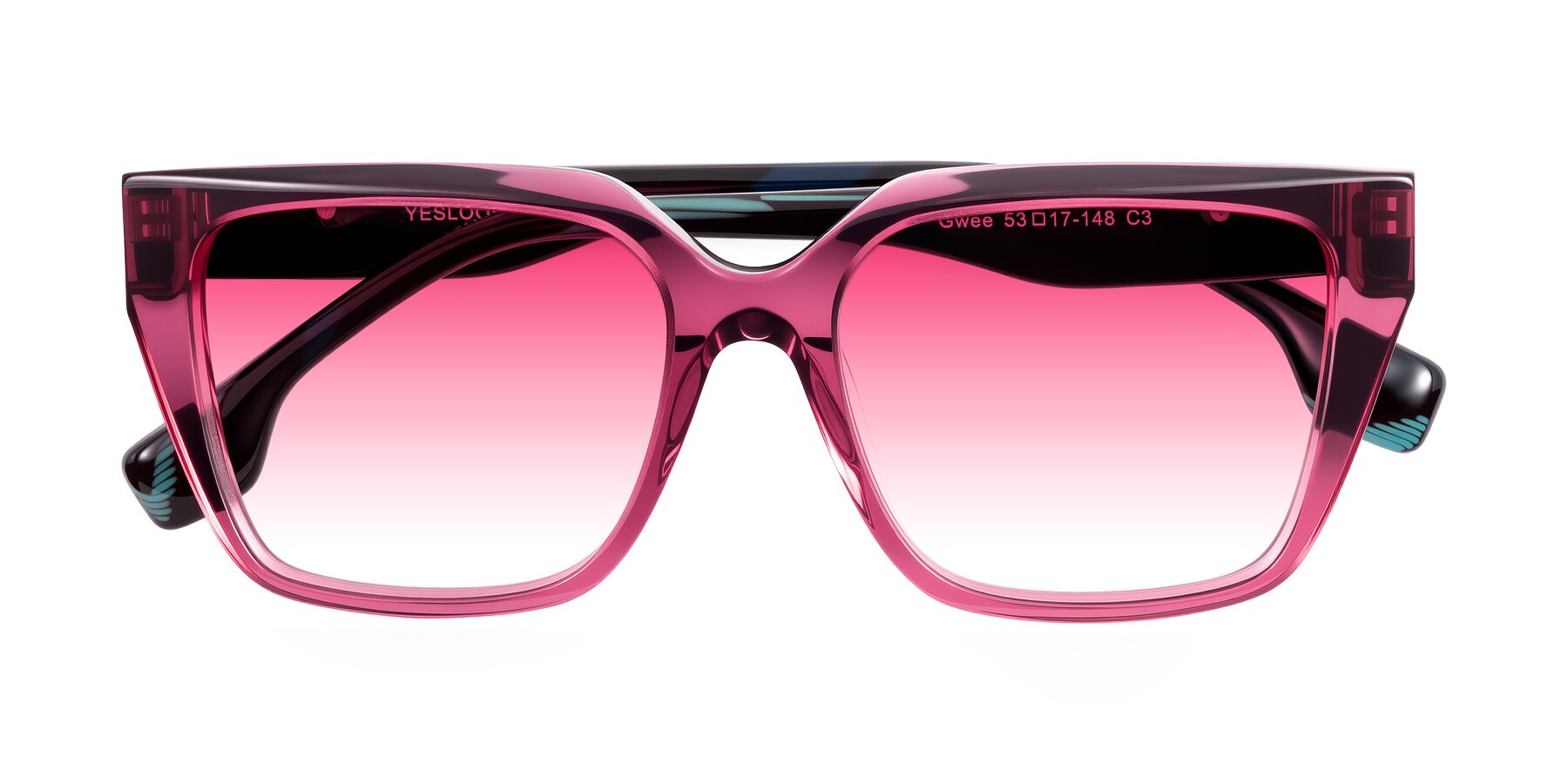 Folded Front of Gwee in Amethyst /Light Blue Striped with Pink Gradient Lenses