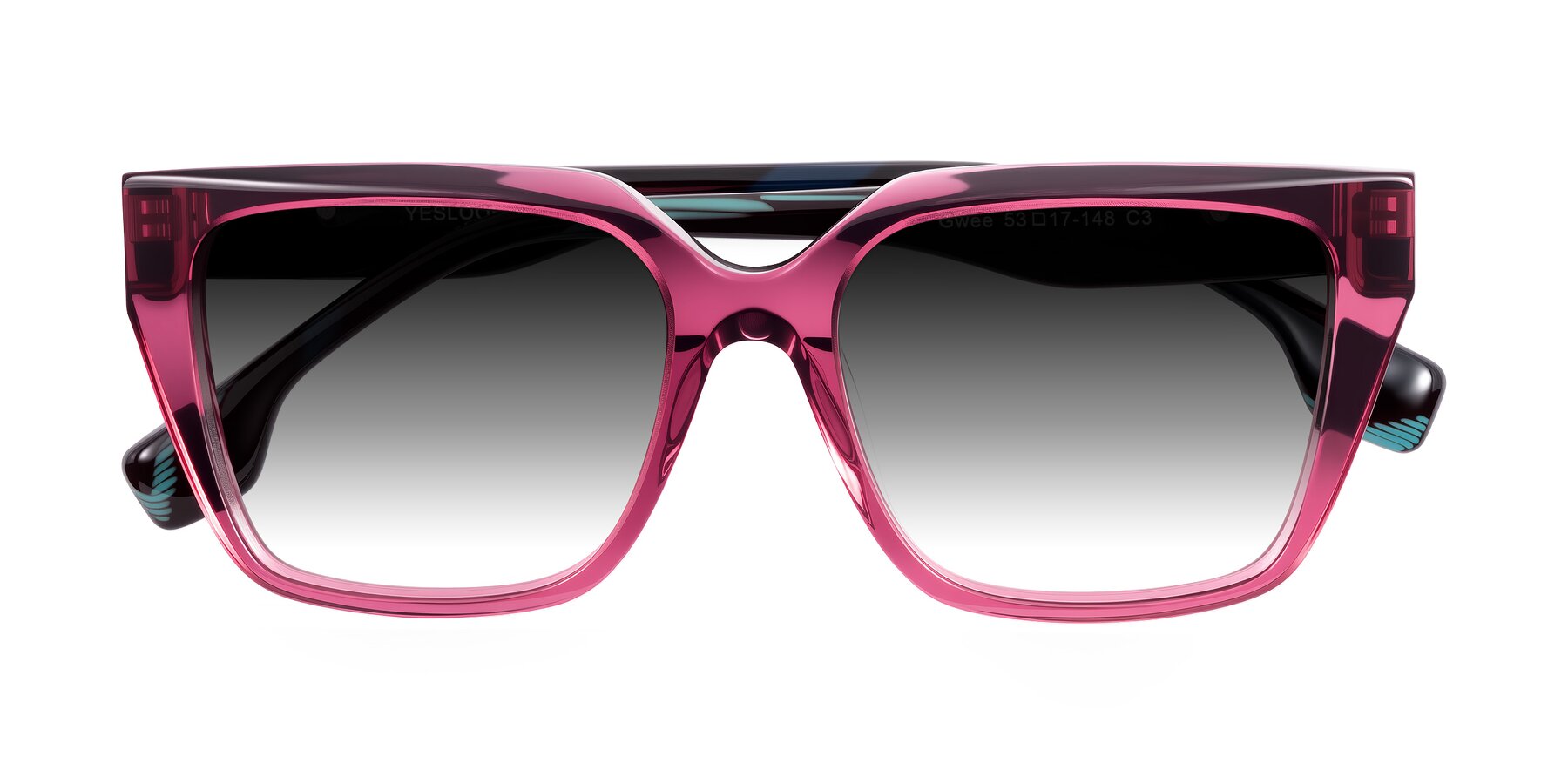 Folded Front of Gwee in Amethyst /Light Blue Striped with Gray Gradient Lenses