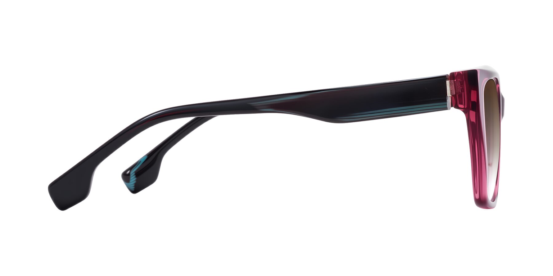 Side of Gwee in Amethyst /Light Blue Striped with Brown Gradient Lenses