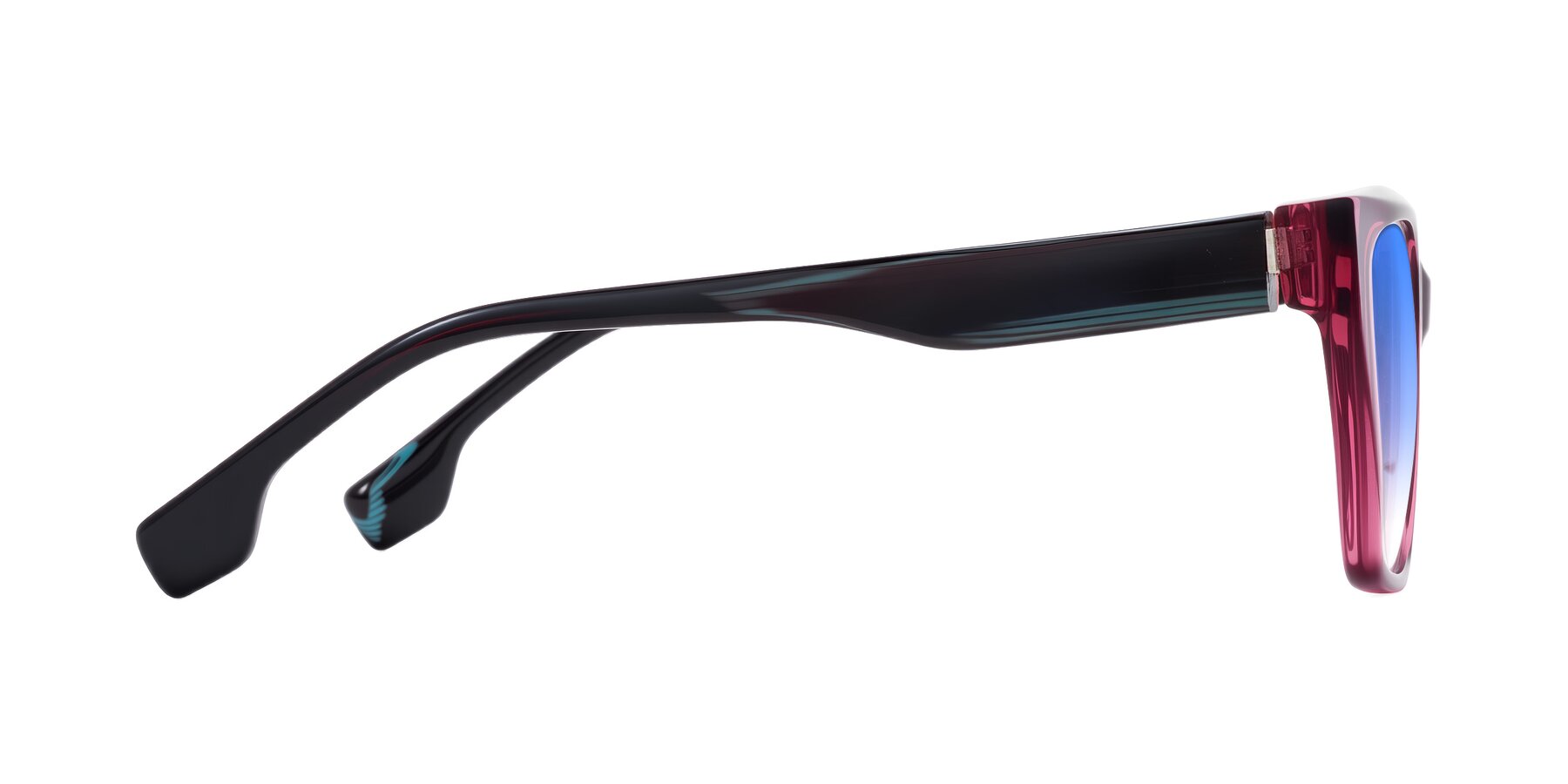 Side of Gwee in Amethyst /Light Blue Striped with Blue Gradient Lenses