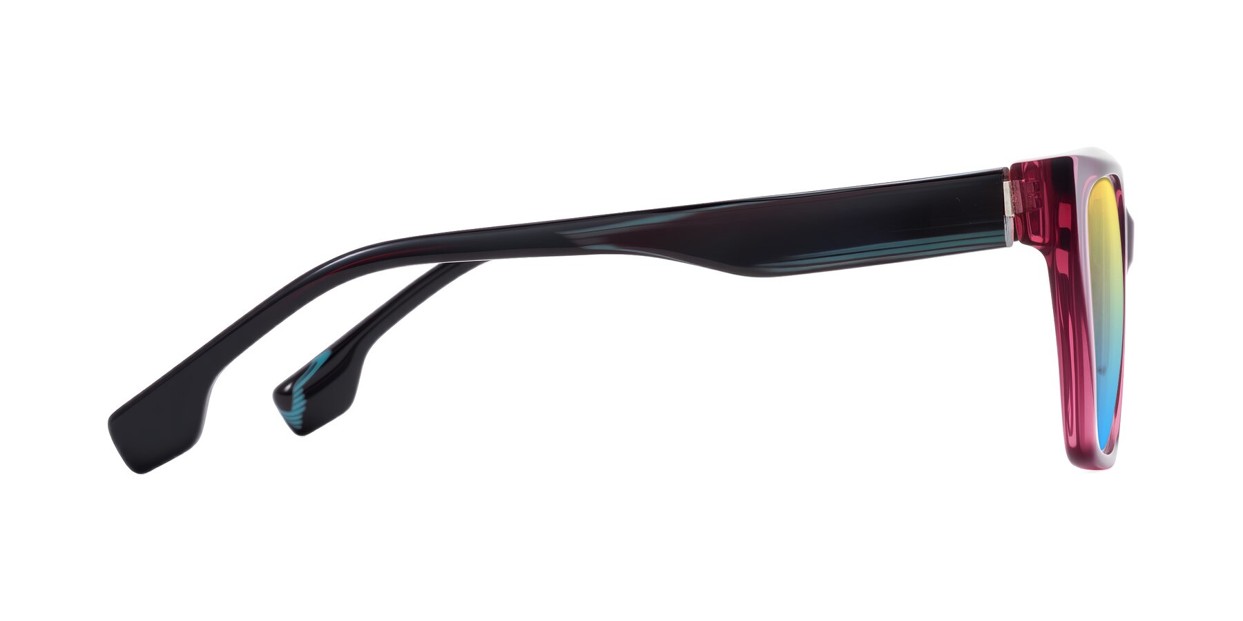 Side of Gwee in Amethyst /Light Blue Striped with Yellow / Blue Gradient Lenses