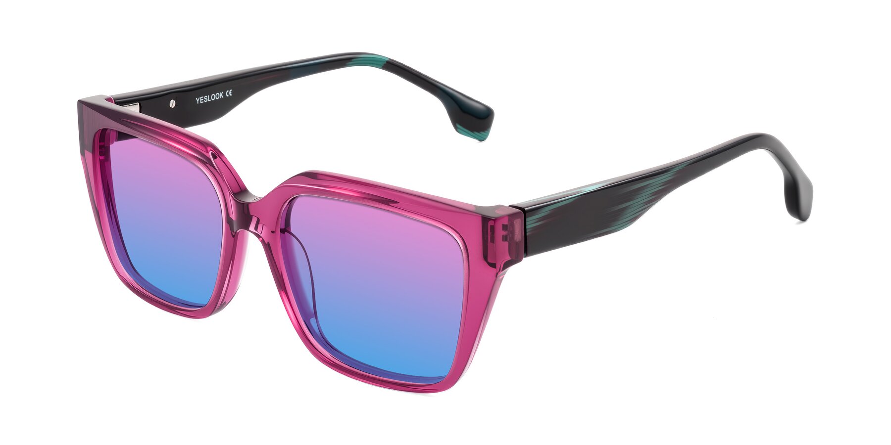 Angle of Gwee in Amethyst /Light Blue Striped with Pink / Blue Gradient Lenses