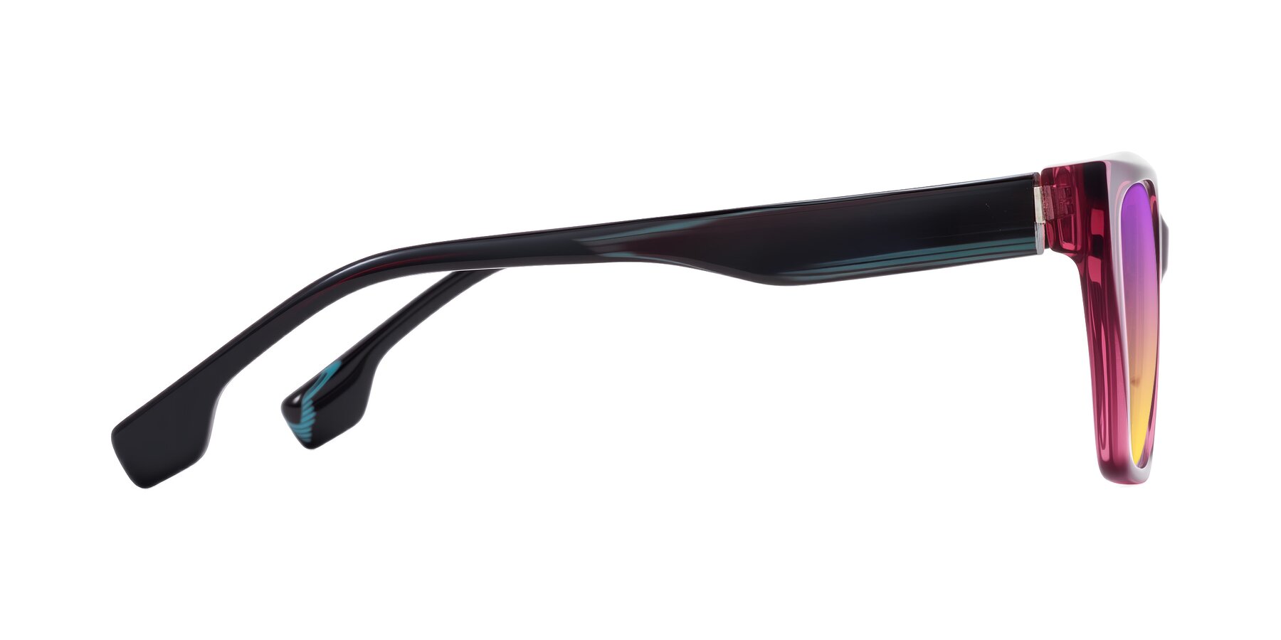 Side of Gwee in Amethyst /Light Blue Striped with Purple / Yellow Gradient Lenses