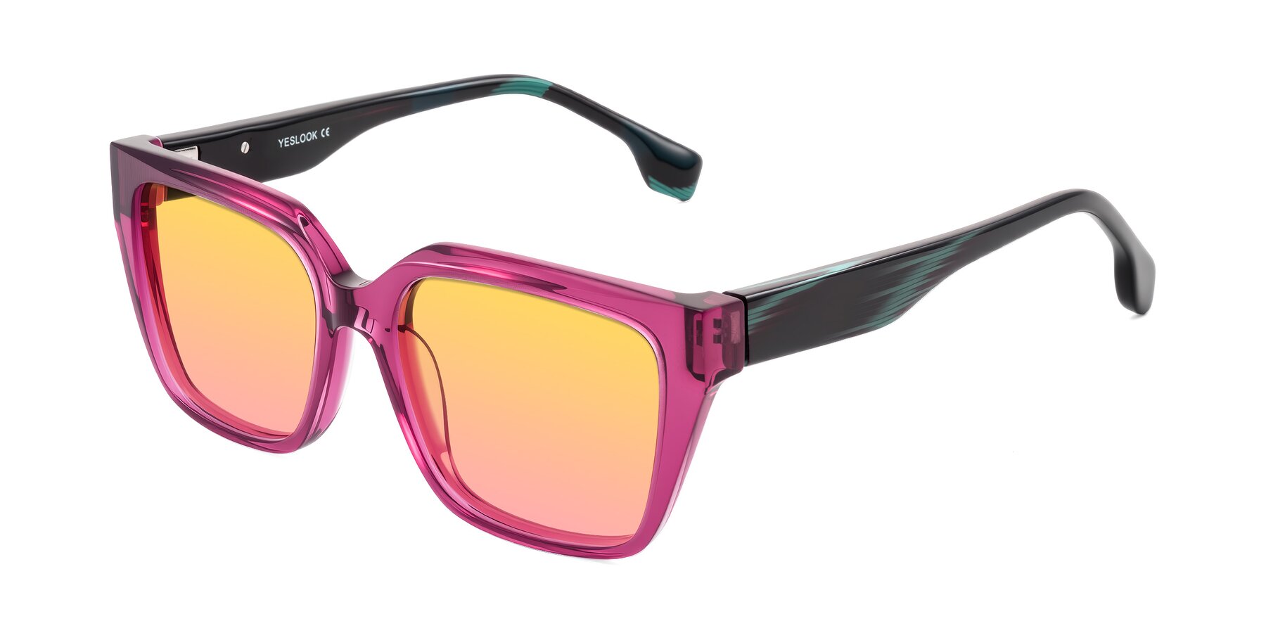 Angle of Gwee in Amethyst /Light Blue Striped with Yellow / Pink Gradient Lenses