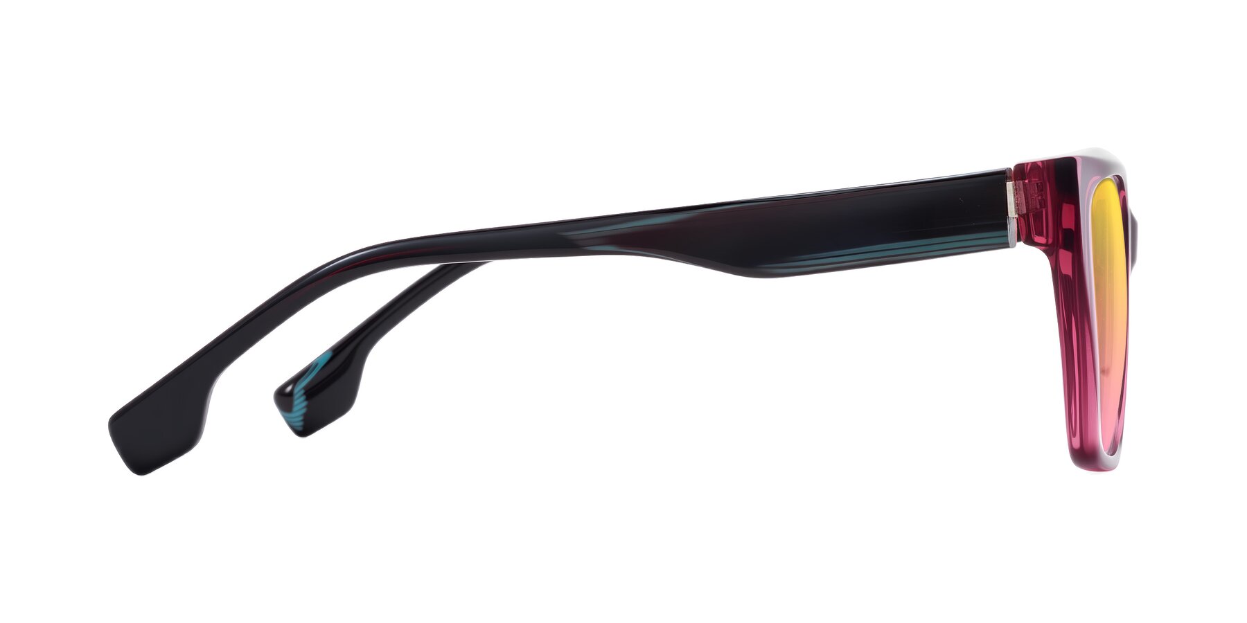 Side of Gwee in Amethyst /Light Blue Striped with Yellow / Pink Gradient Lenses