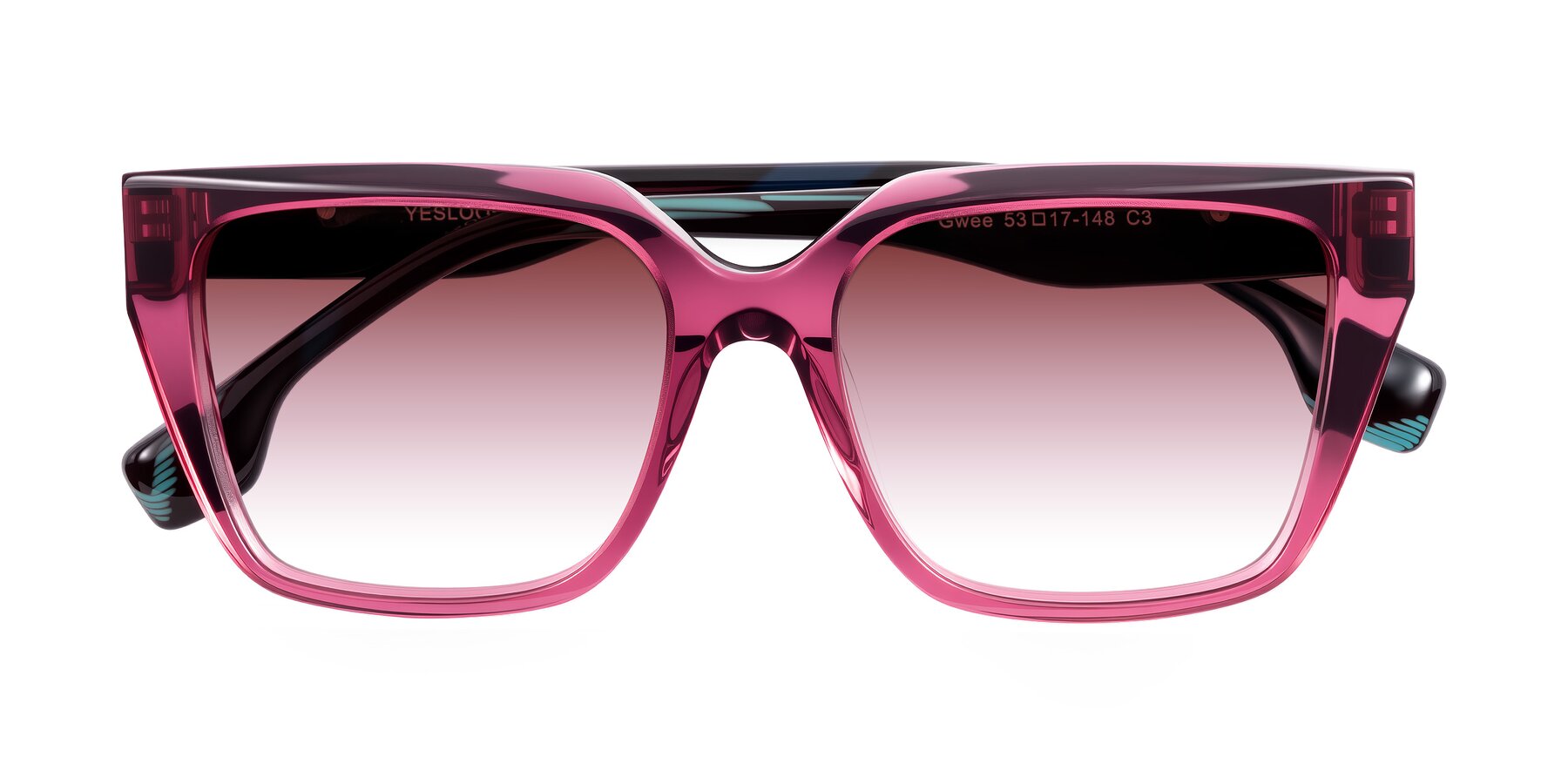 Folded Front of Gwee in Amethyst /Light Blue Striped with Garnet Gradient Lenses