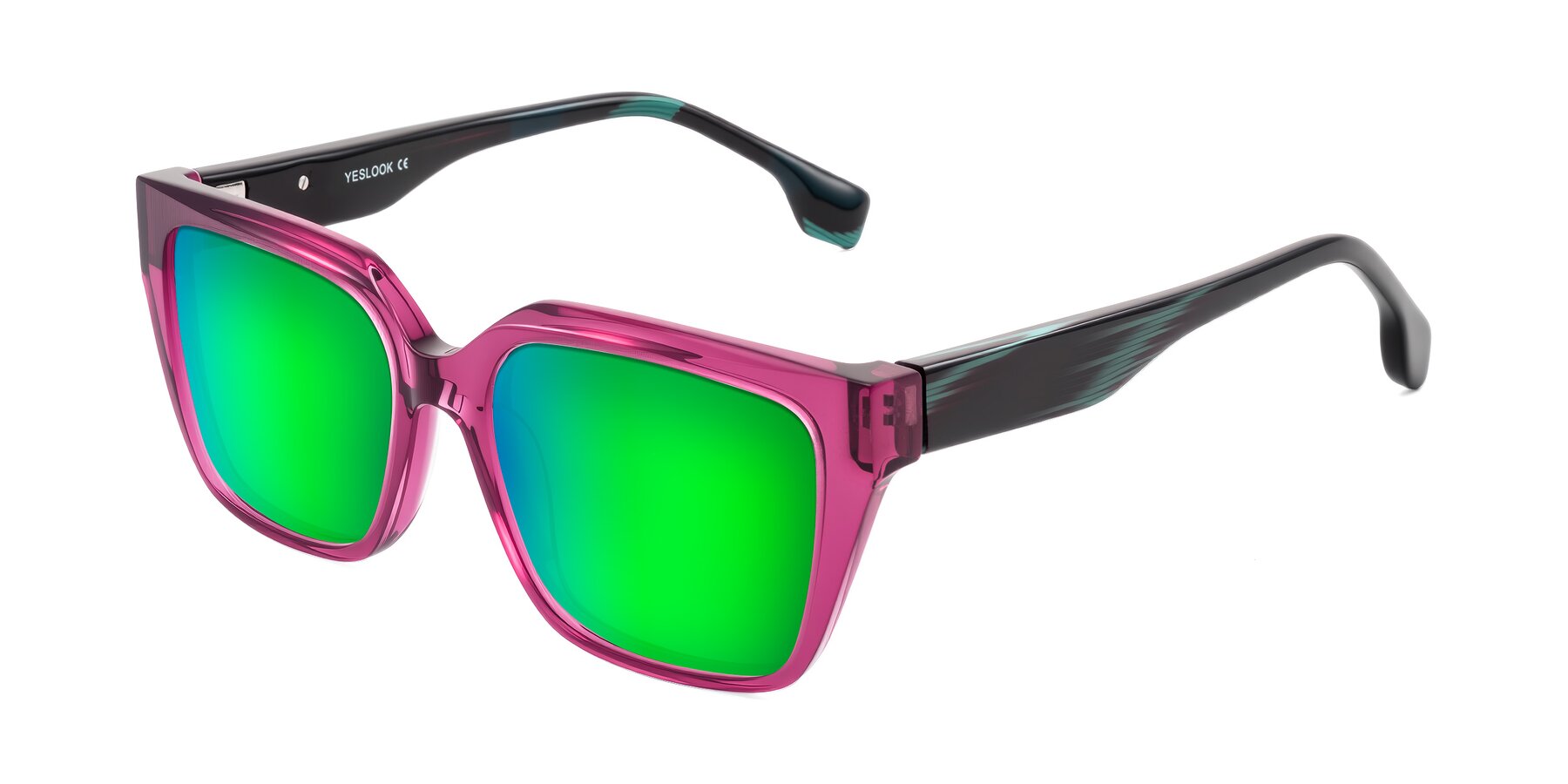 Angle of Gwee in Amethyst /Light Blue Striped with Green Mirrored Lenses