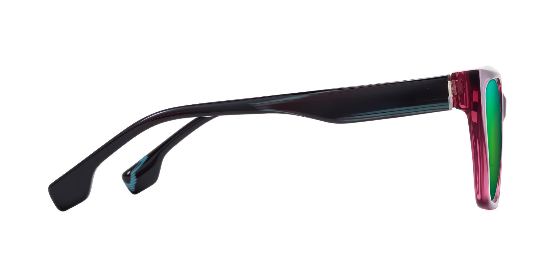 Side of Gwee in Amethyst /Light Blue Striped with Green Mirrored Lenses