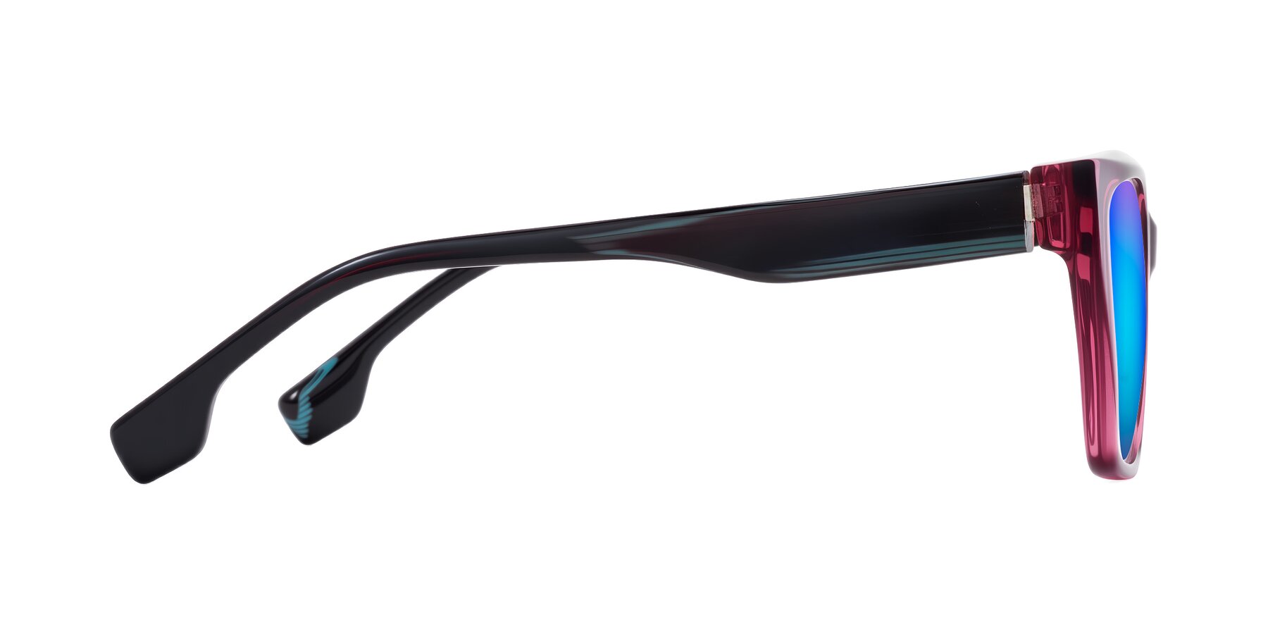 Side of Gwee in Amethyst /Light Blue Striped with Blue Mirrored Lenses