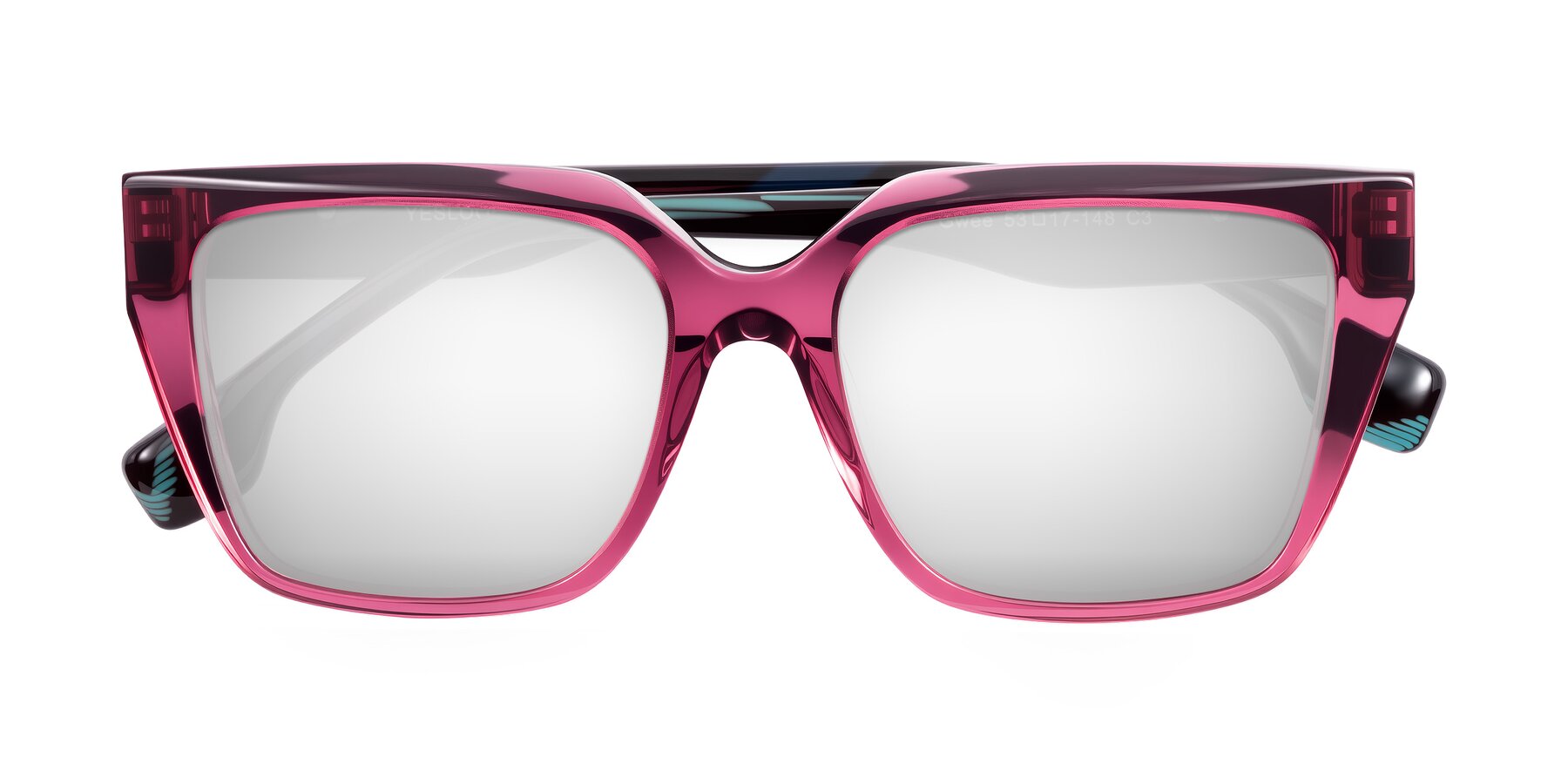 Folded Front of Gwee in Amethyst /Light Blue Striped with Silver Mirrored Lenses