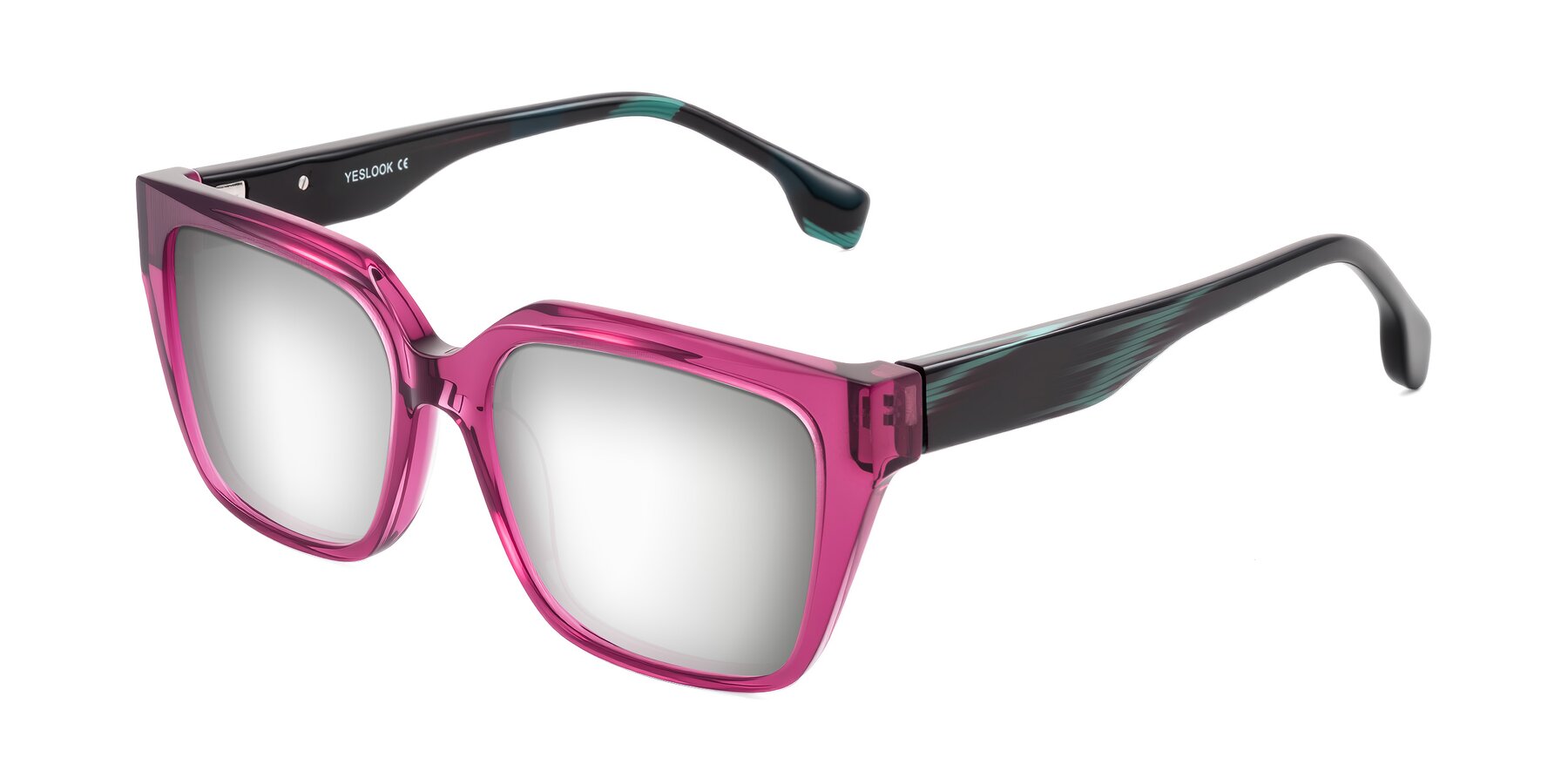 Angle of Gwee in Amethyst /Light Blue Striped with Silver Mirrored Lenses