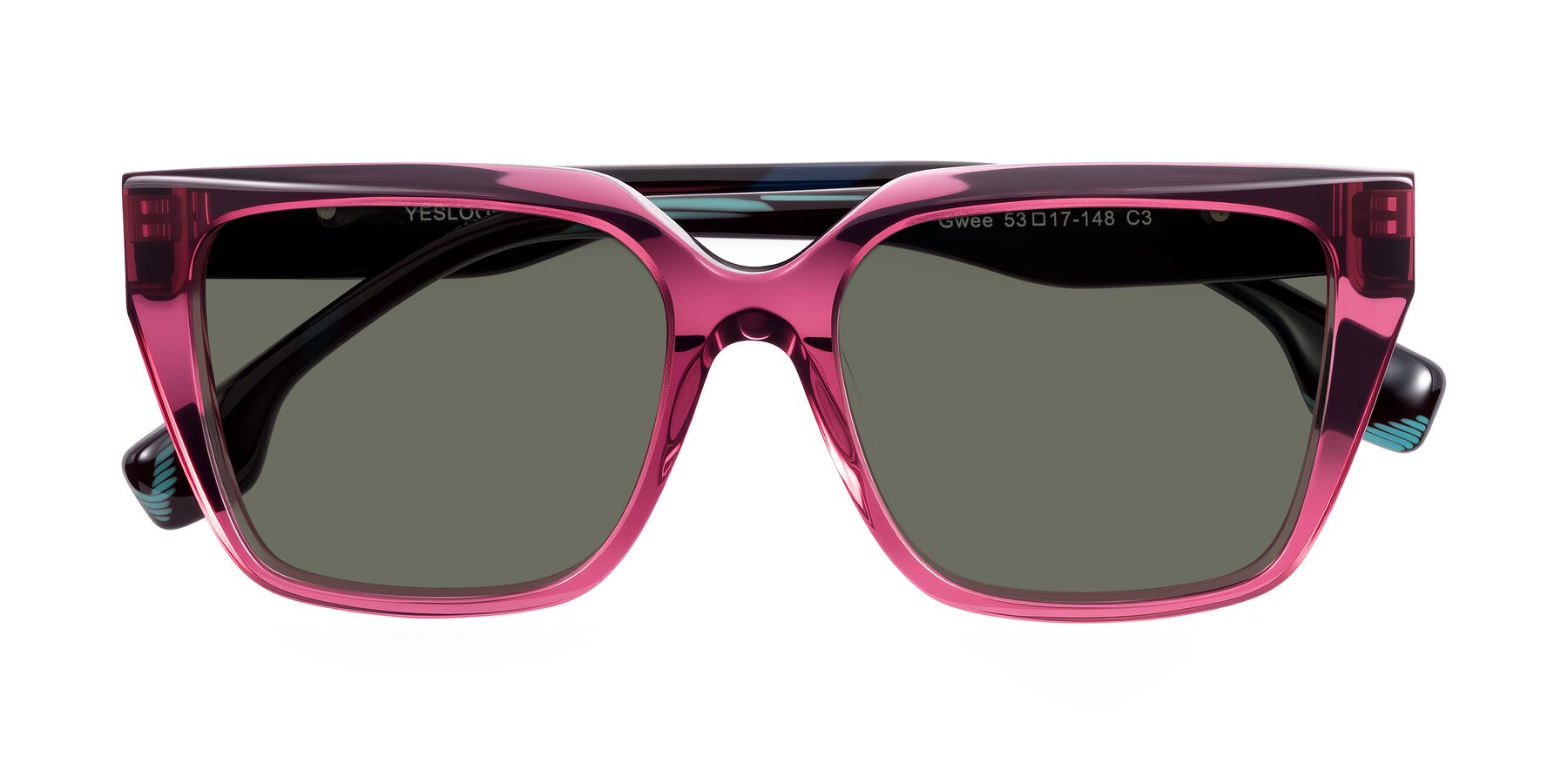 Folded Front of Gwee in Amethyst /Light Blue Striped with Gray Polarized Lenses