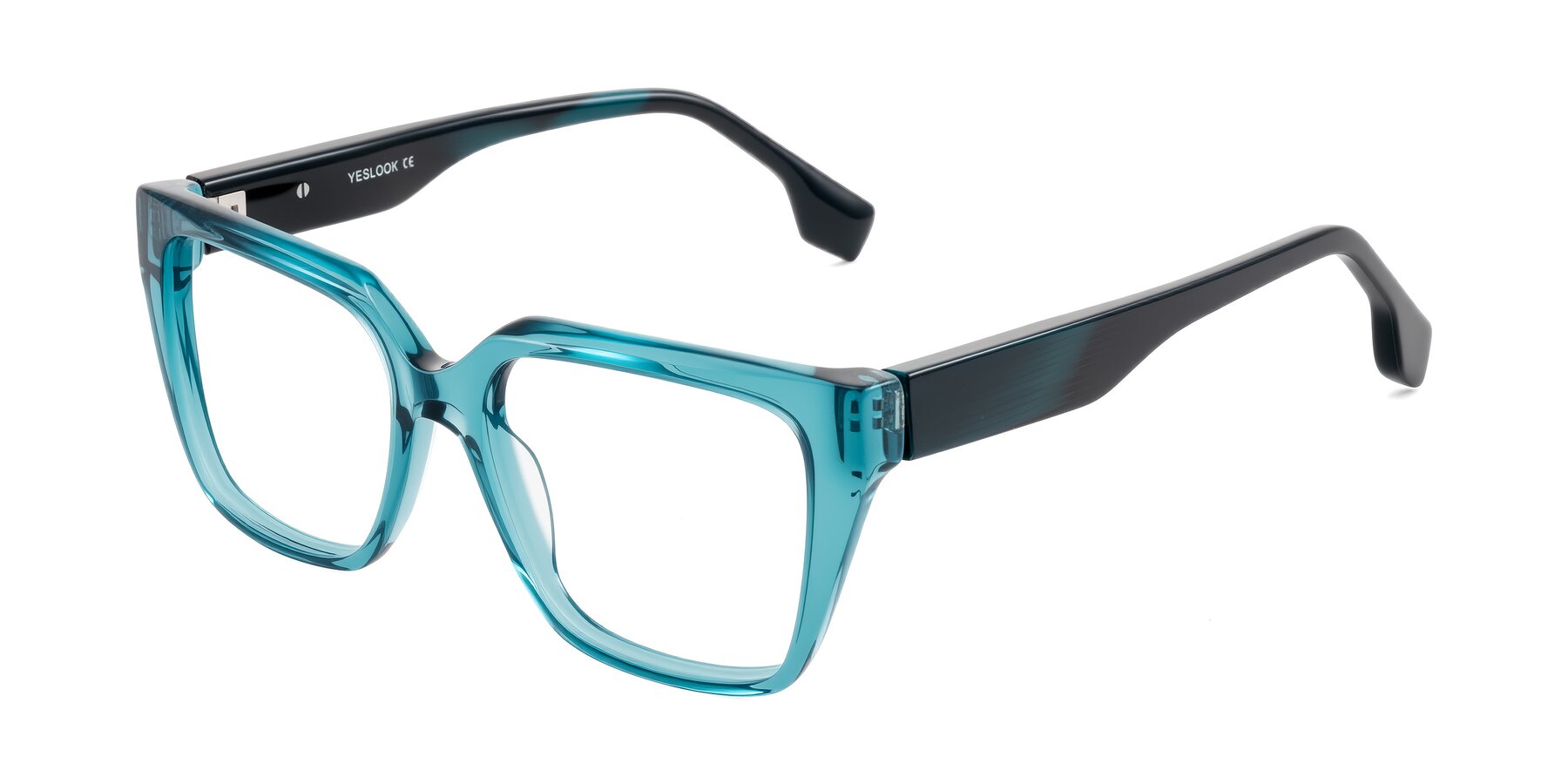 Angle of Gwee in Blue/Teal Striped with Clear Blue Light Blocking Lenses