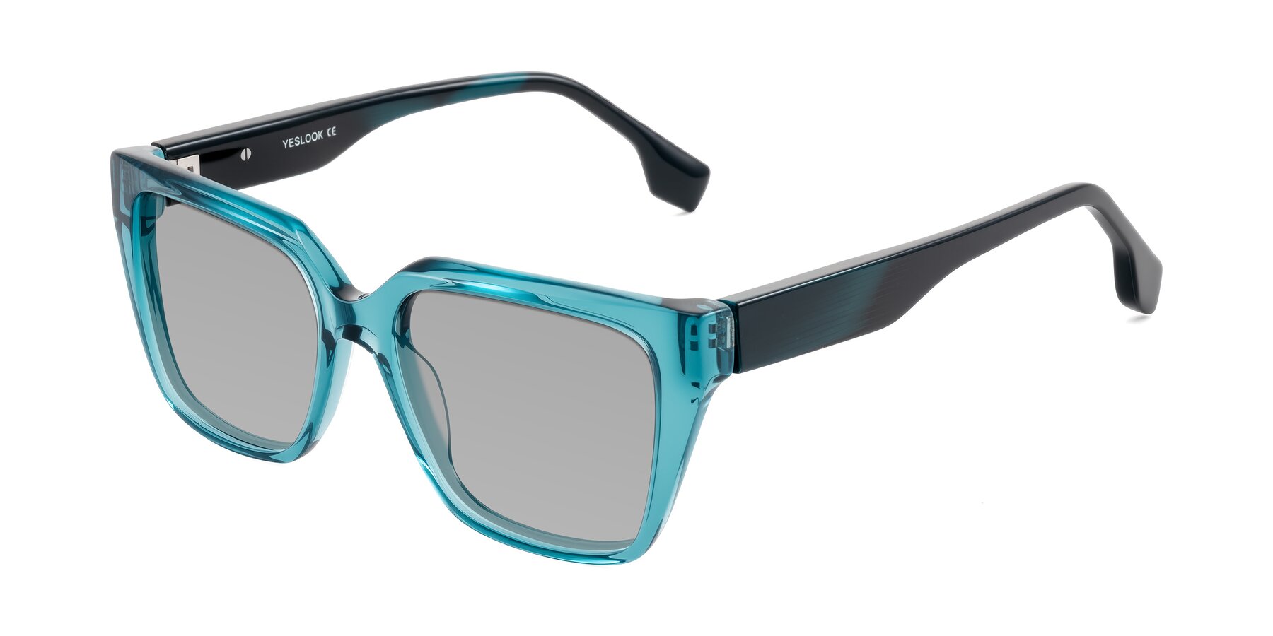 Angle of Gwee in Blue/Teal Striped with Light Gray Tinted Lenses