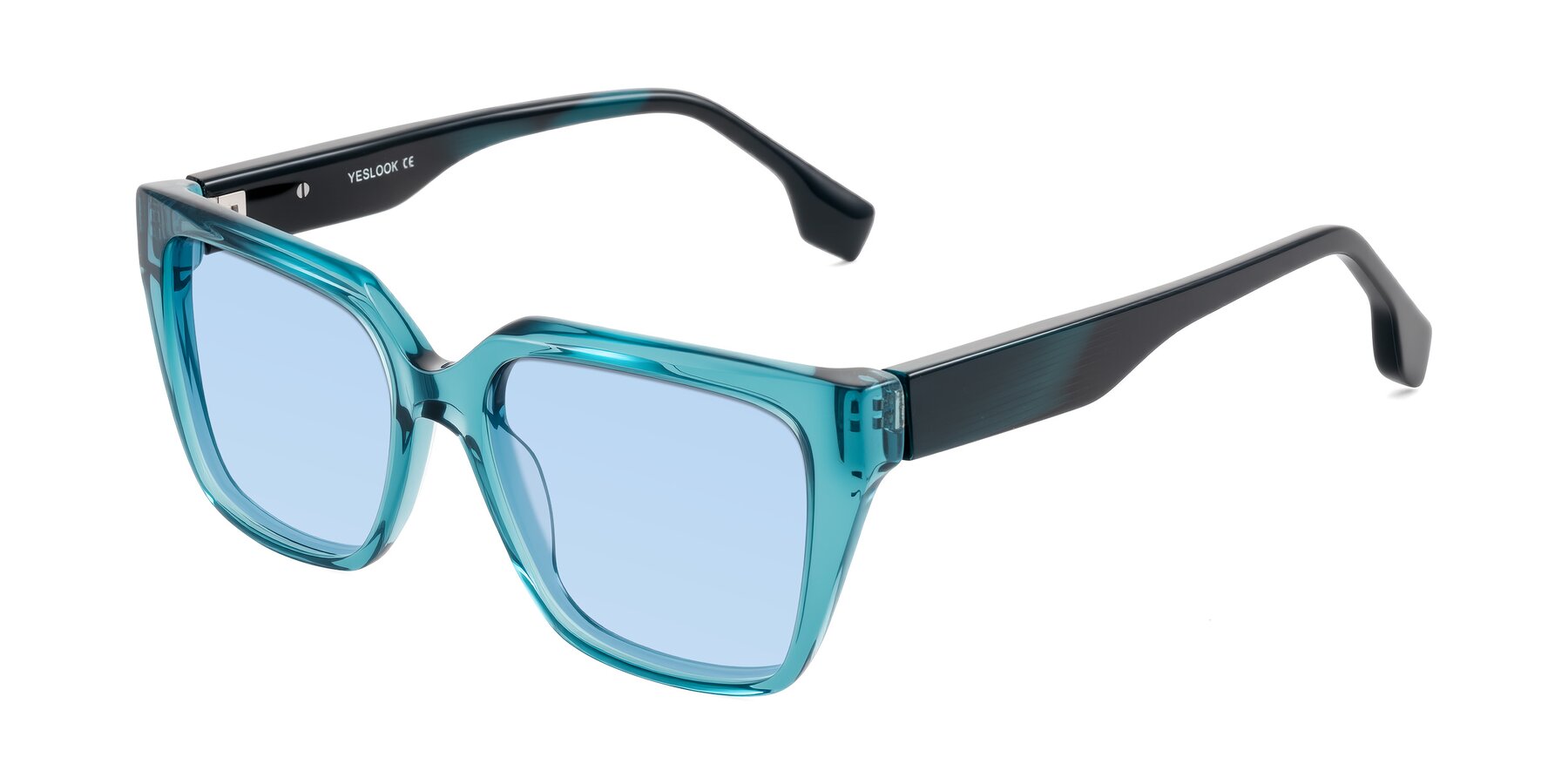 Angle of Gwee in Blue/Teal Striped with Light Blue Tinted Lenses