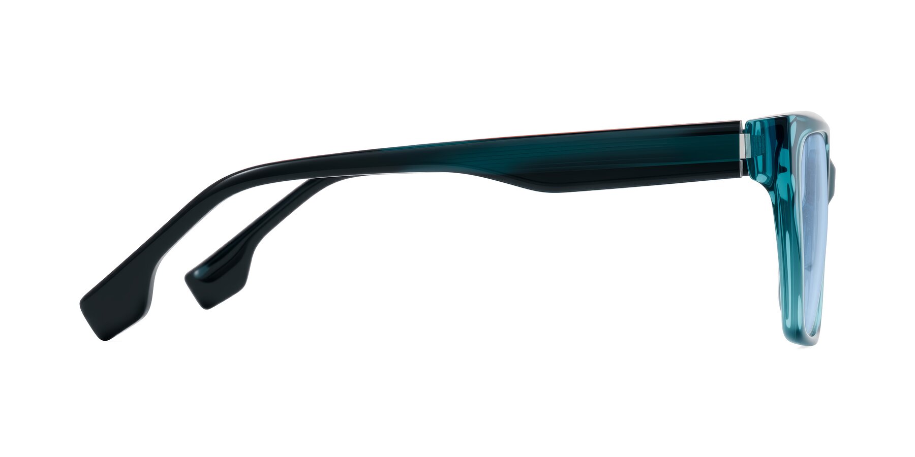 Side of Gwee in Blue/Teal Striped with Light Blue Tinted Lenses