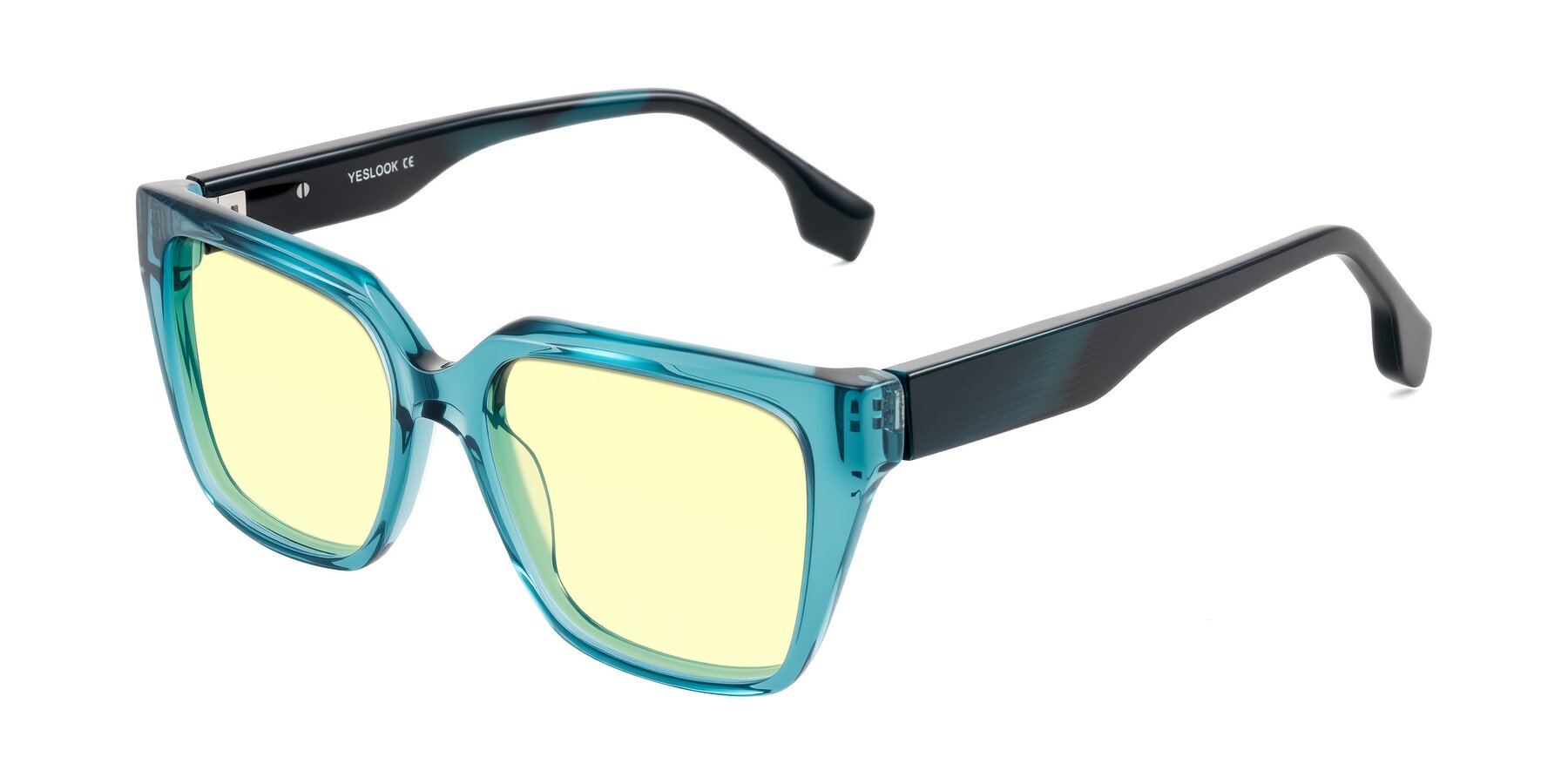 Angle of Gwee in Blue/Teal Striped with Light Yellow Tinted Lenses