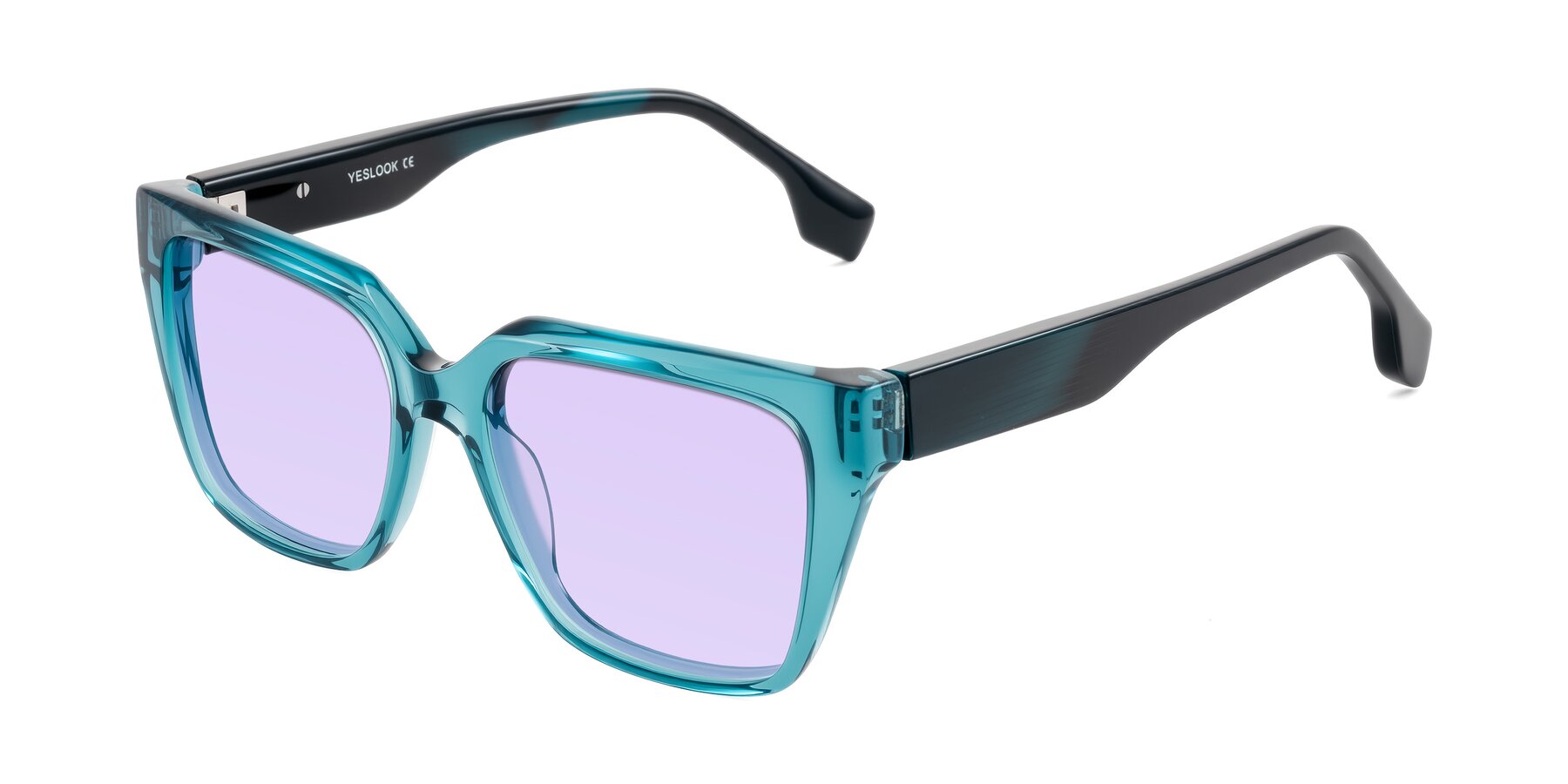 Angle of Gwee in Blue/Teal Striped with Light Purple Tinted Lenses