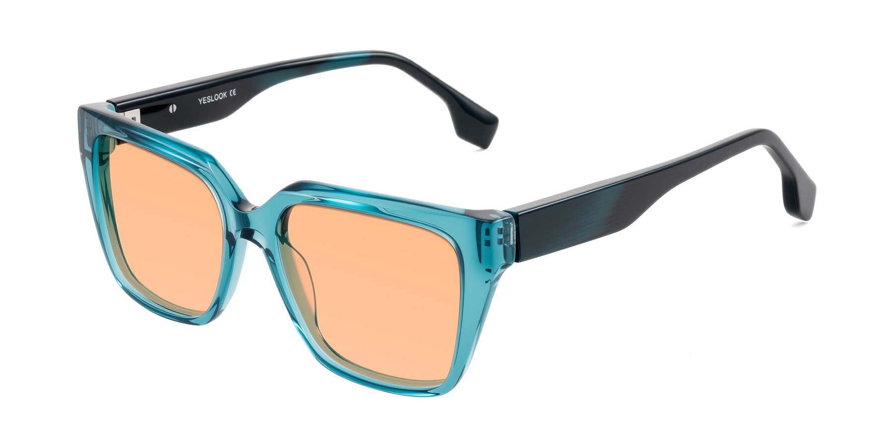 Angle of Gwee in Blue/Teal Striped with Light Orange Tinted Lenses