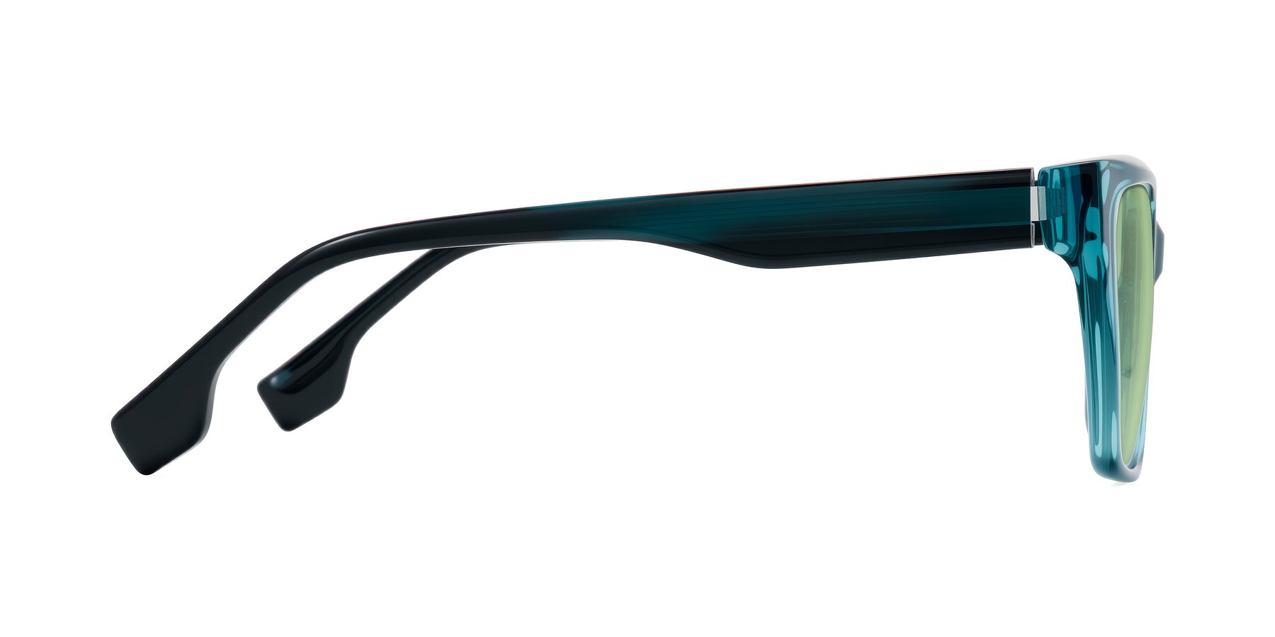 Side of Gwee in Blue/Teal Striped with Medium Green Tinted Lenses