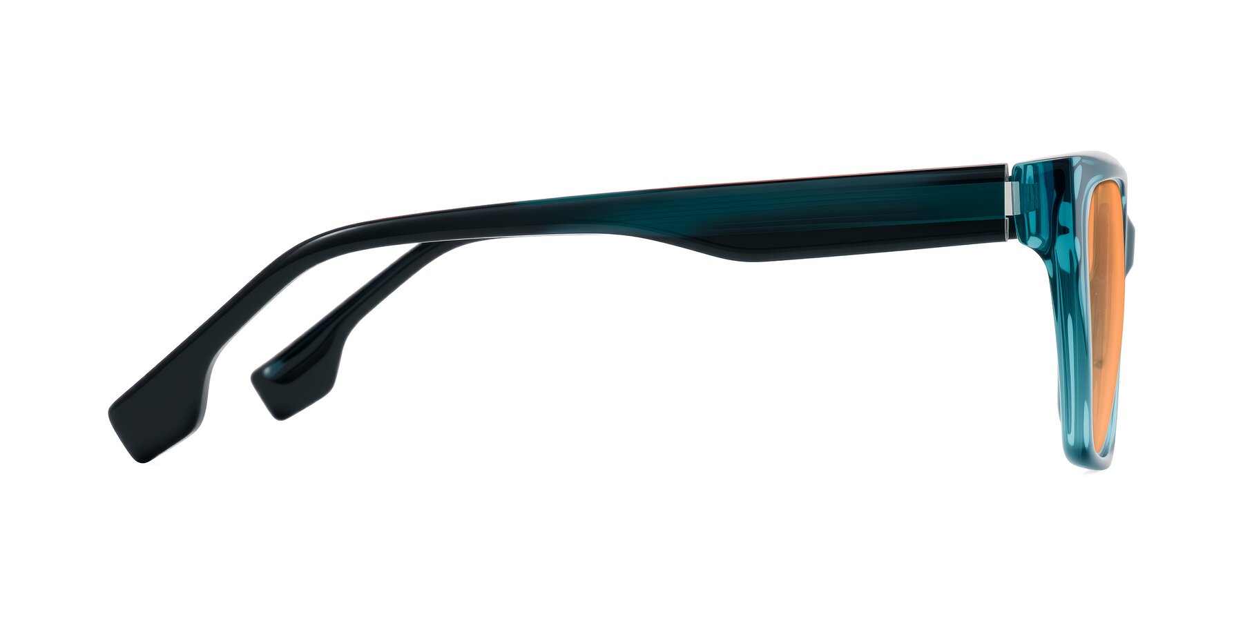 Side of Gwee in Blue/Teal Striped with Medium Orange Tinted Lenses