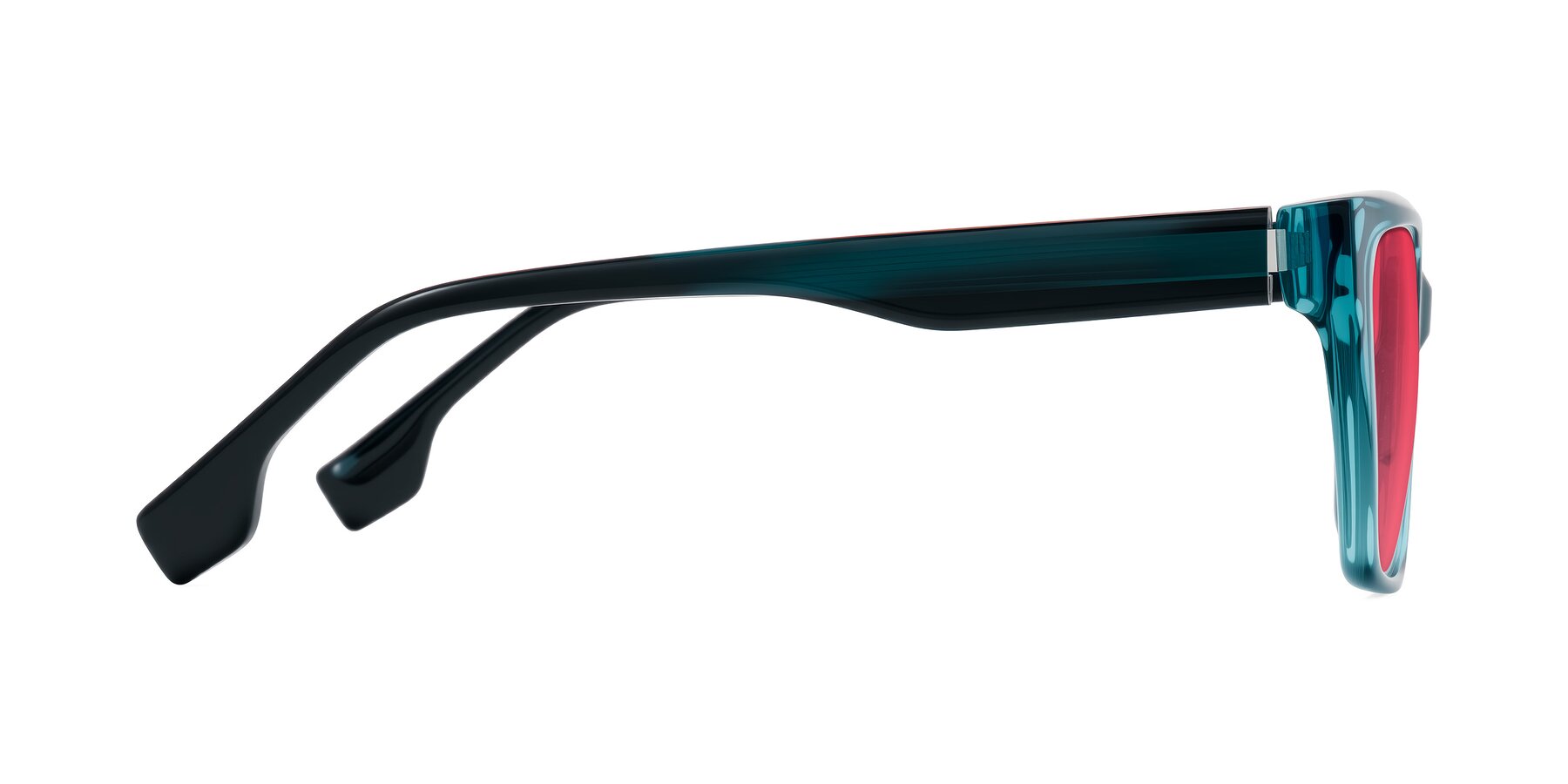 Side of Gwee in Blue/Teal Striped with Red Tinted Lenses
