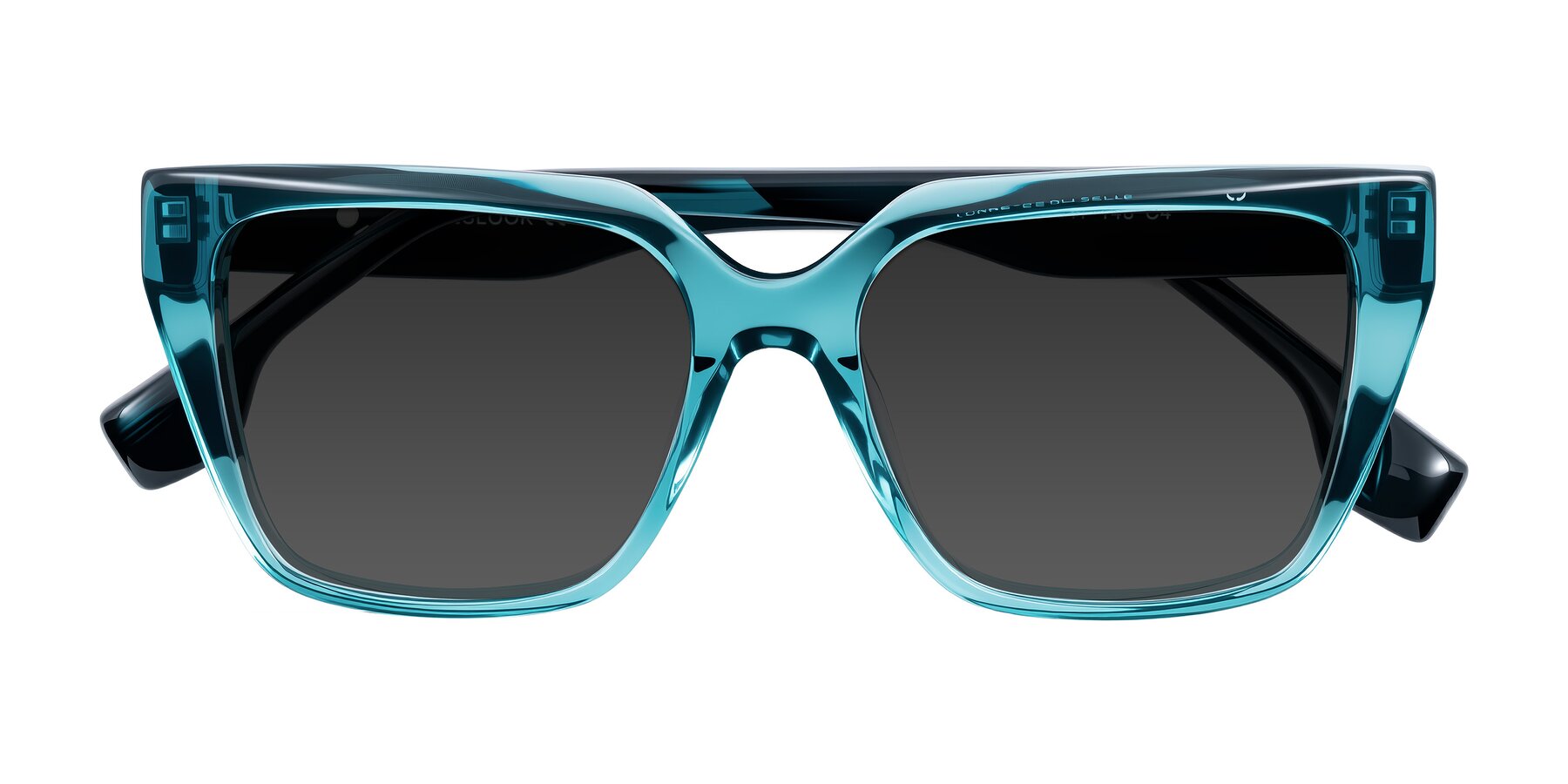 Folded Front of Gwee in Blue/Teal Striped with Gray Tinted Lenses