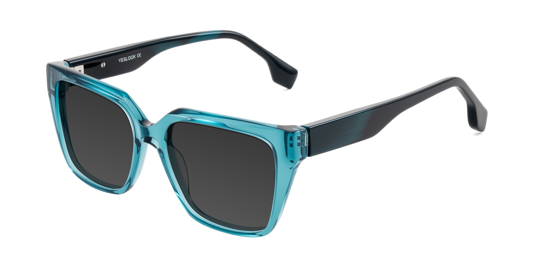 Angle of Gwee in Blue/Teal Striped with Gray Tinted Lenses