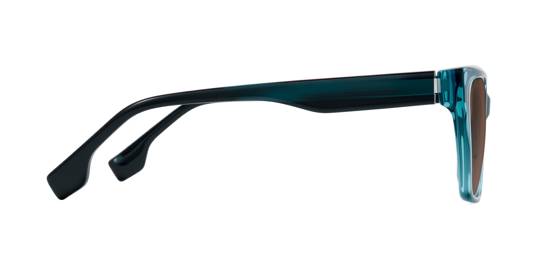 Side of Gwee in Blue/Teal Striped with Brown Tinted Lenses