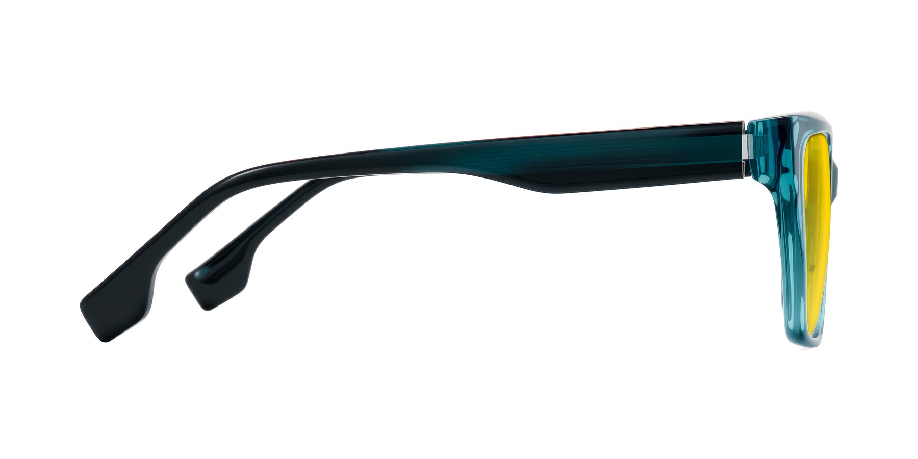 Side of Gwee in Blue/Teal Striped with Yellow Tinted Lenses