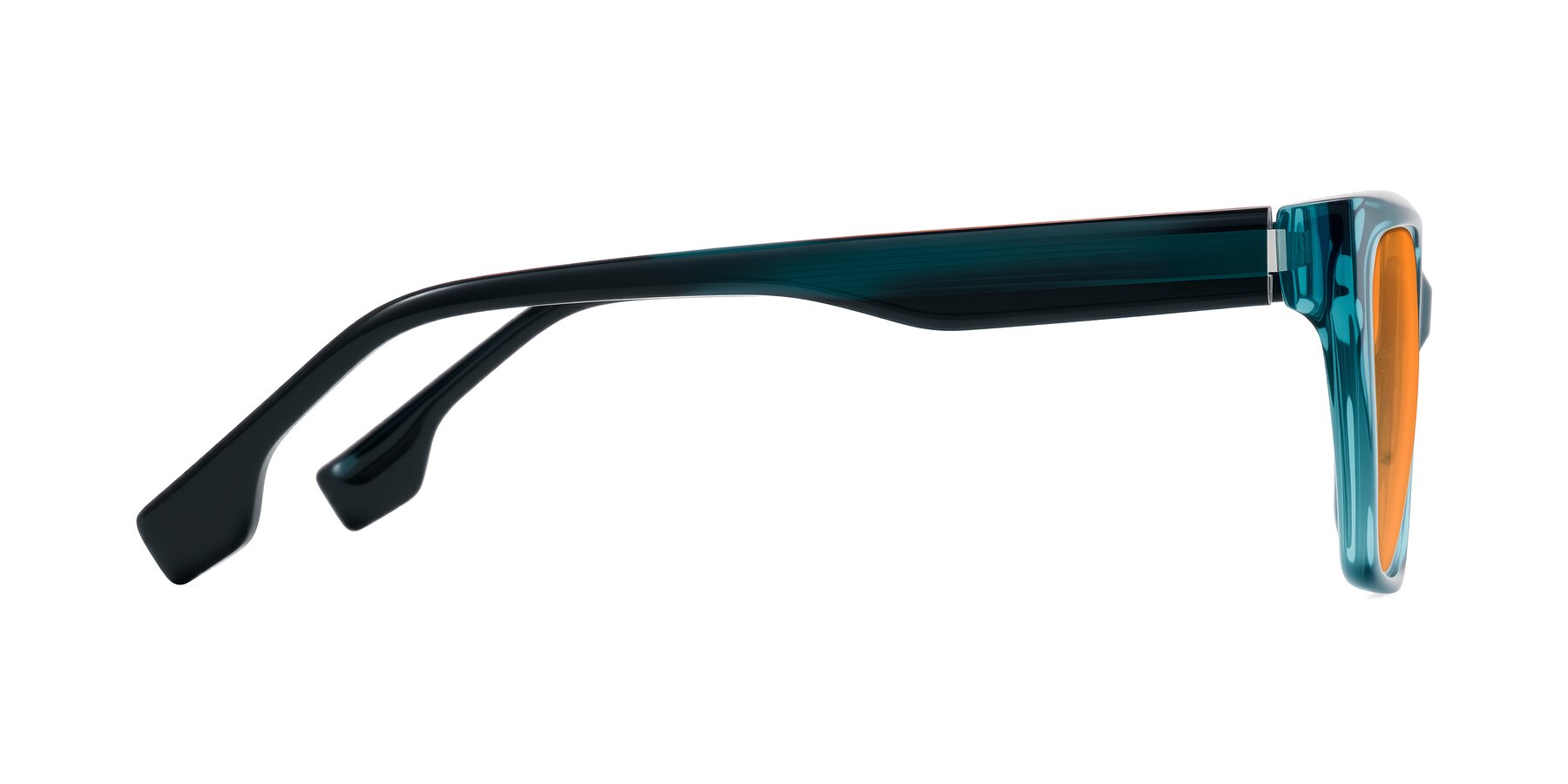 Side of Gwee in Blue/Teal Striped with Orange Tinted Lenses