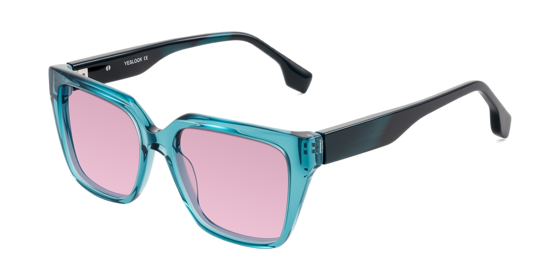 Angle of Gwee in Blue/Teal Striped with Light Wine Tinted Lenses