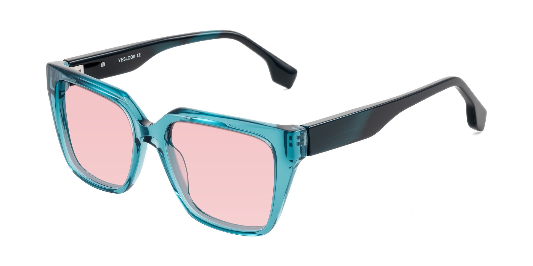 Angle of Gwee in Blue/Teal Striped with Light Garnet Tinted Lenses