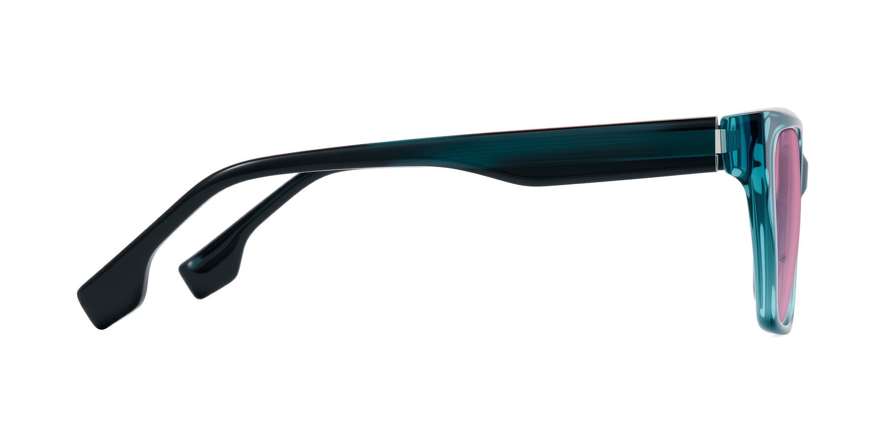 Side of Gwee in Blue/Teal Striped with Medium Wine Tinted Lenses